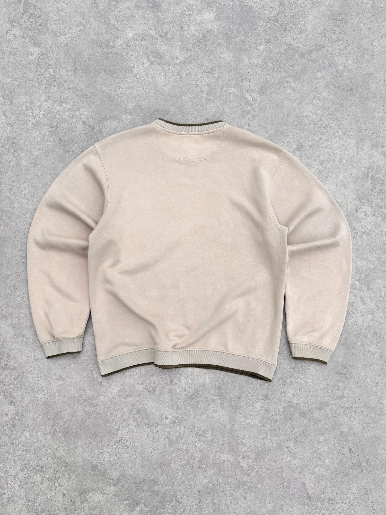 nike 2000s heavyweight embroidered swoosh sweatshirt, khaki trim detail