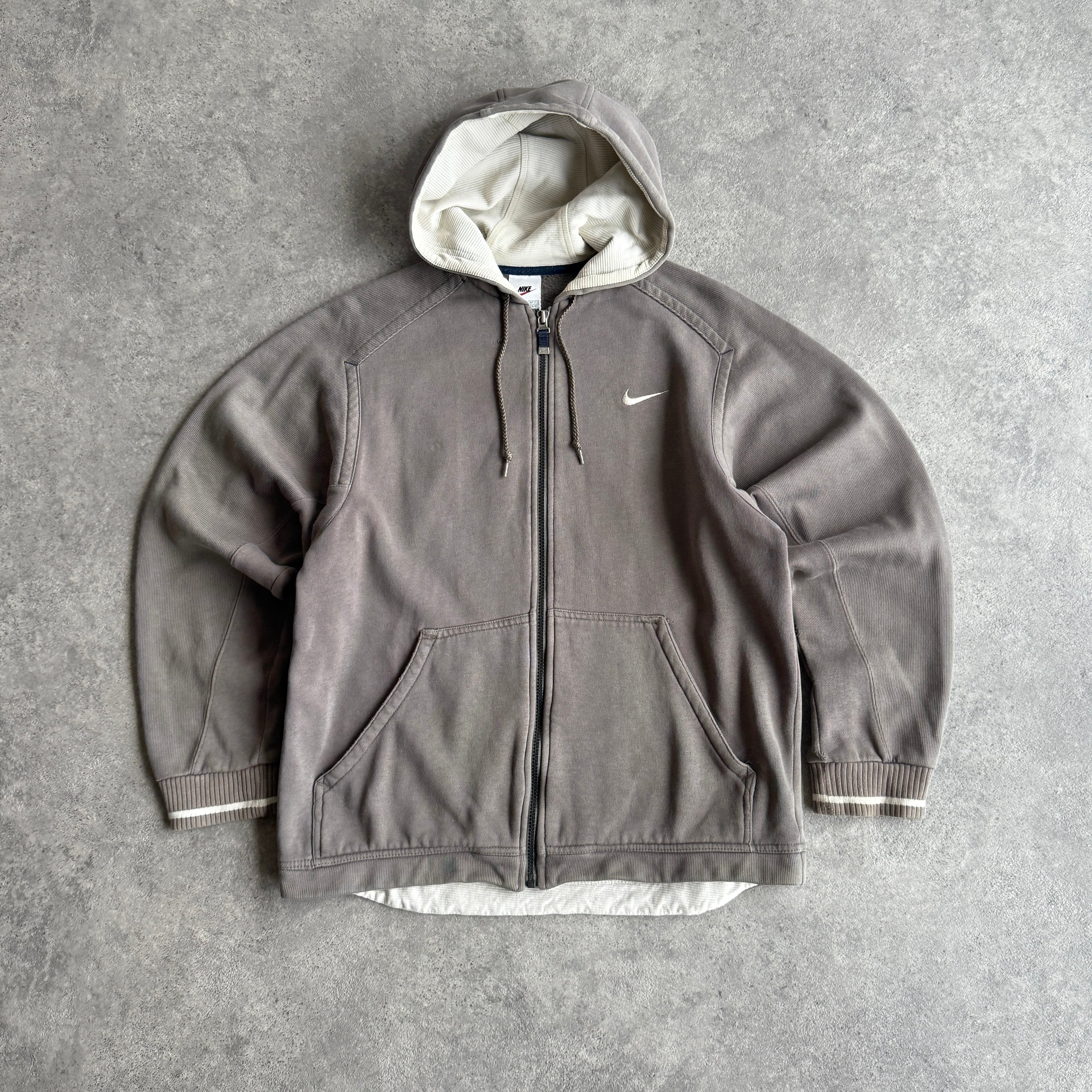 Nike 1990s heavyweight zipe up embroidered spellout hoodie (S)