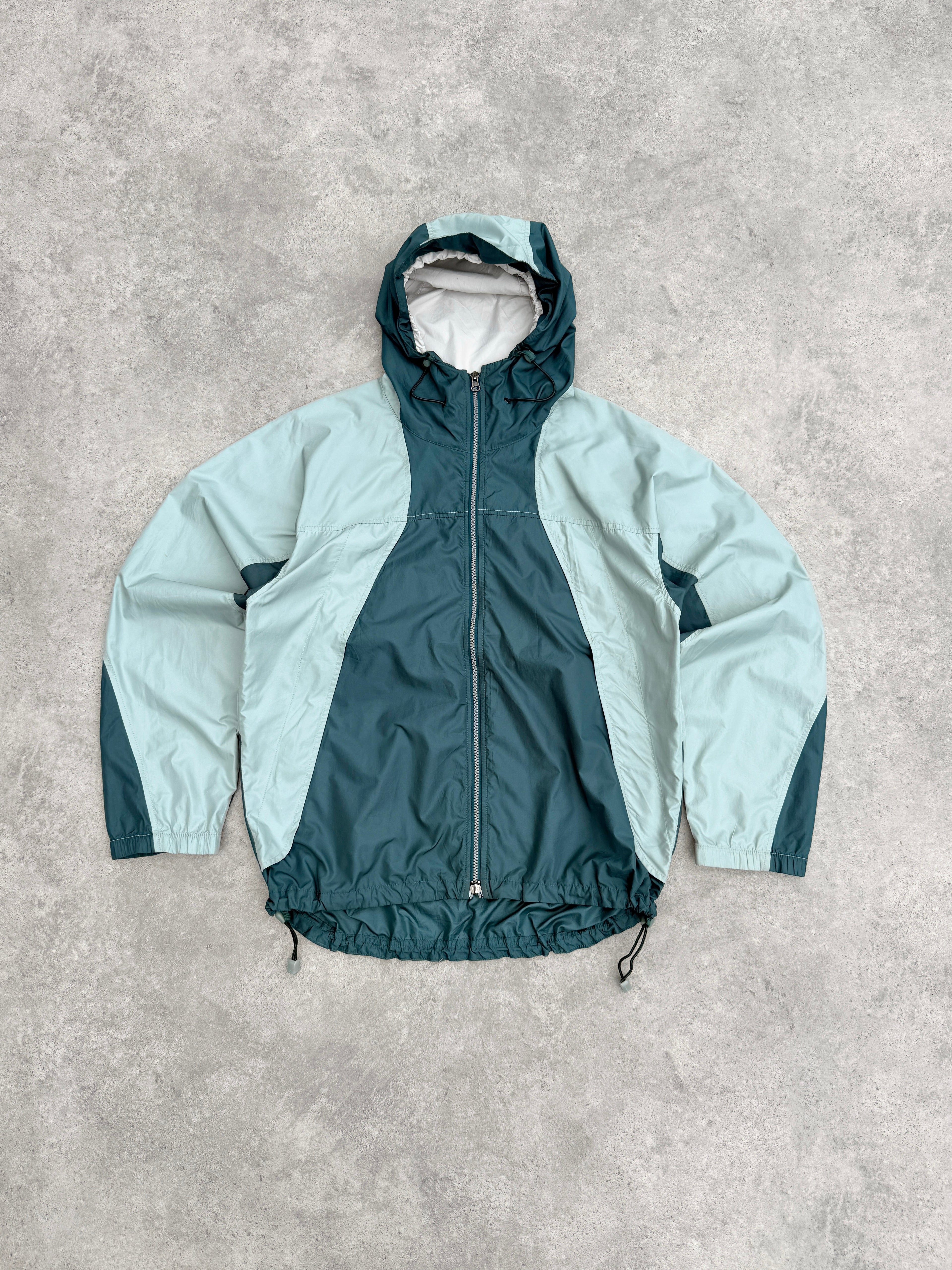 nike acg 1990s colour block packable jacket in teal ice-blue, front view
