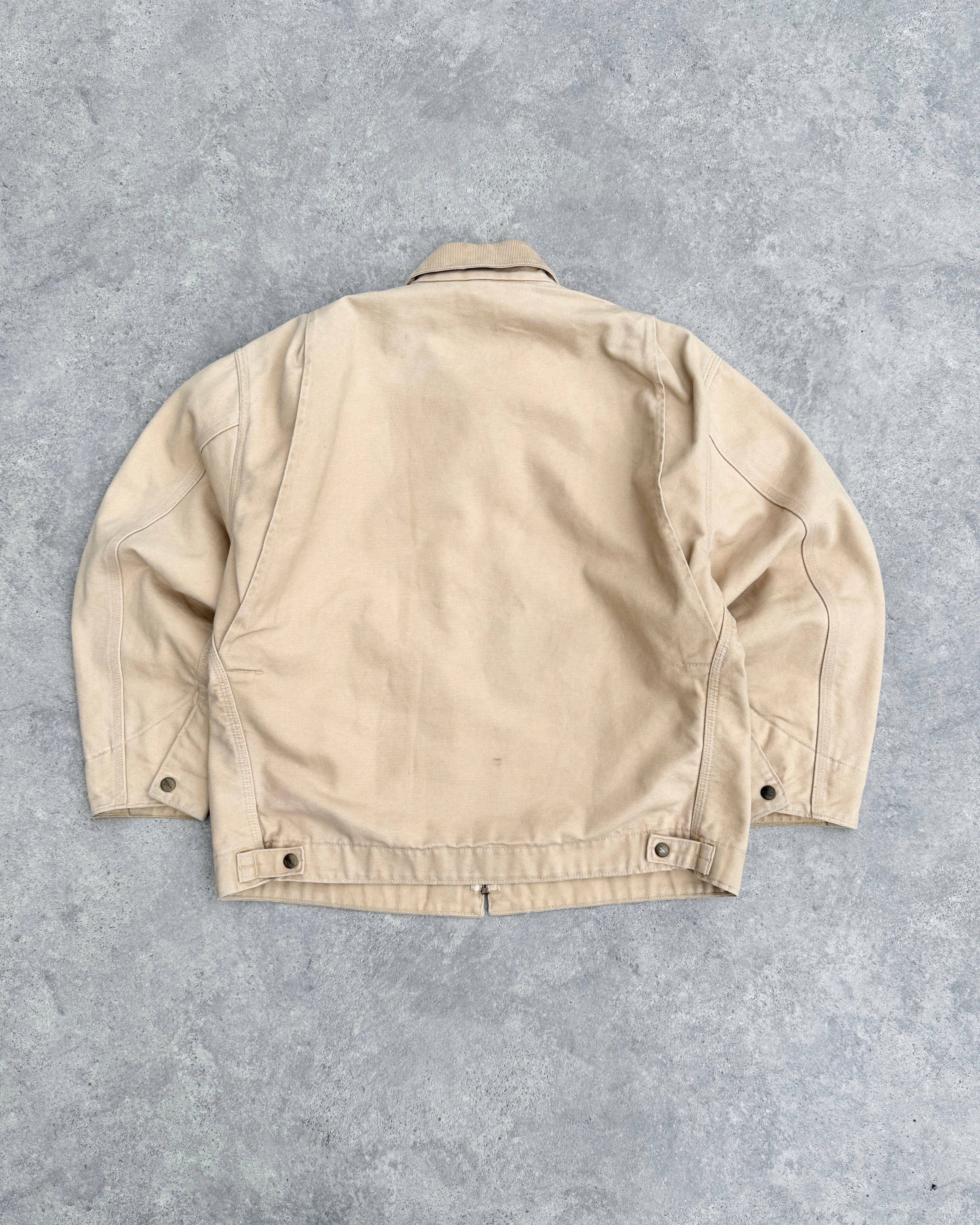 carhartt 1988 j43wet blanket lined detroit jacket in sand, back view