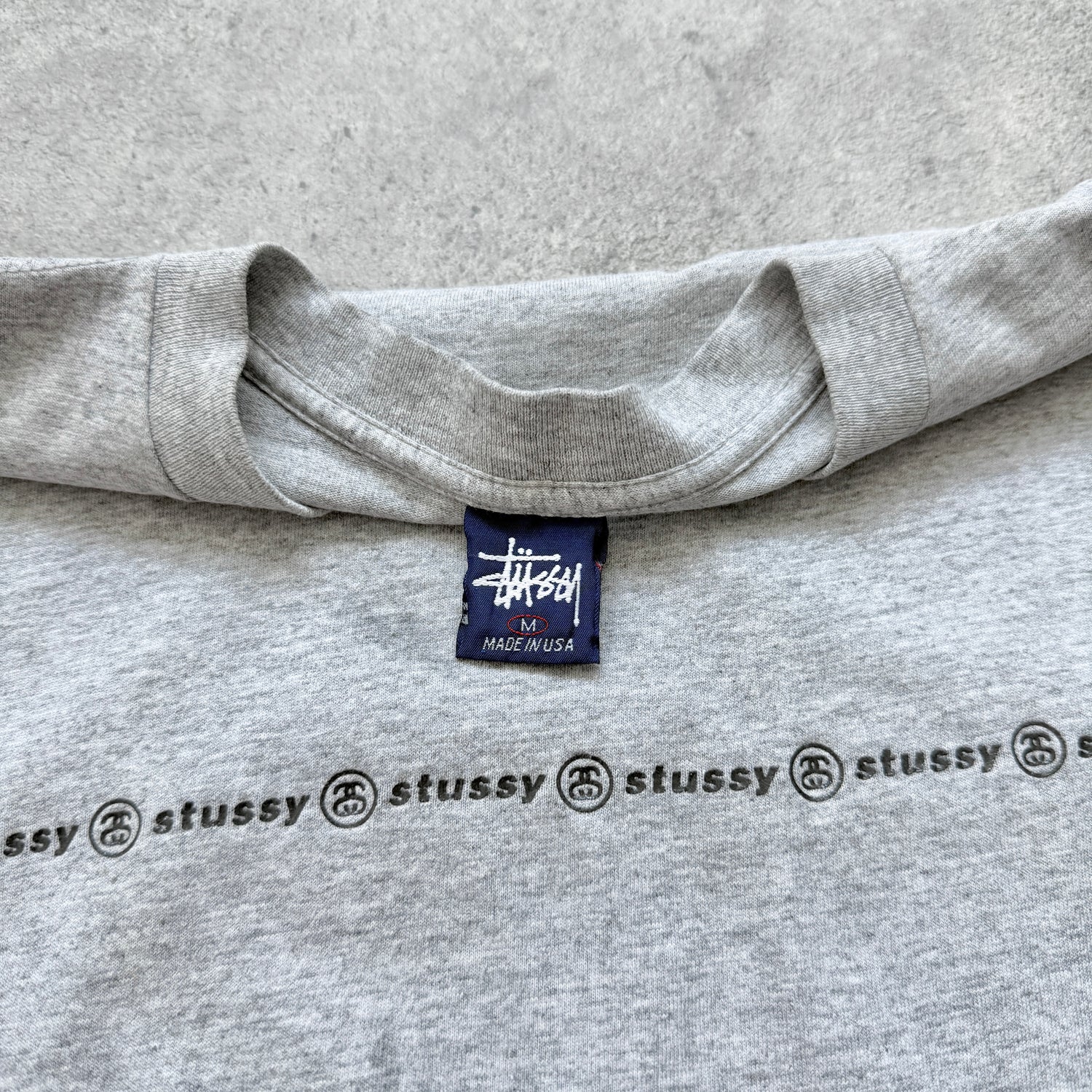 Stussy 1990s single stitch heavyweight multi logo spellout t-shirt (M)