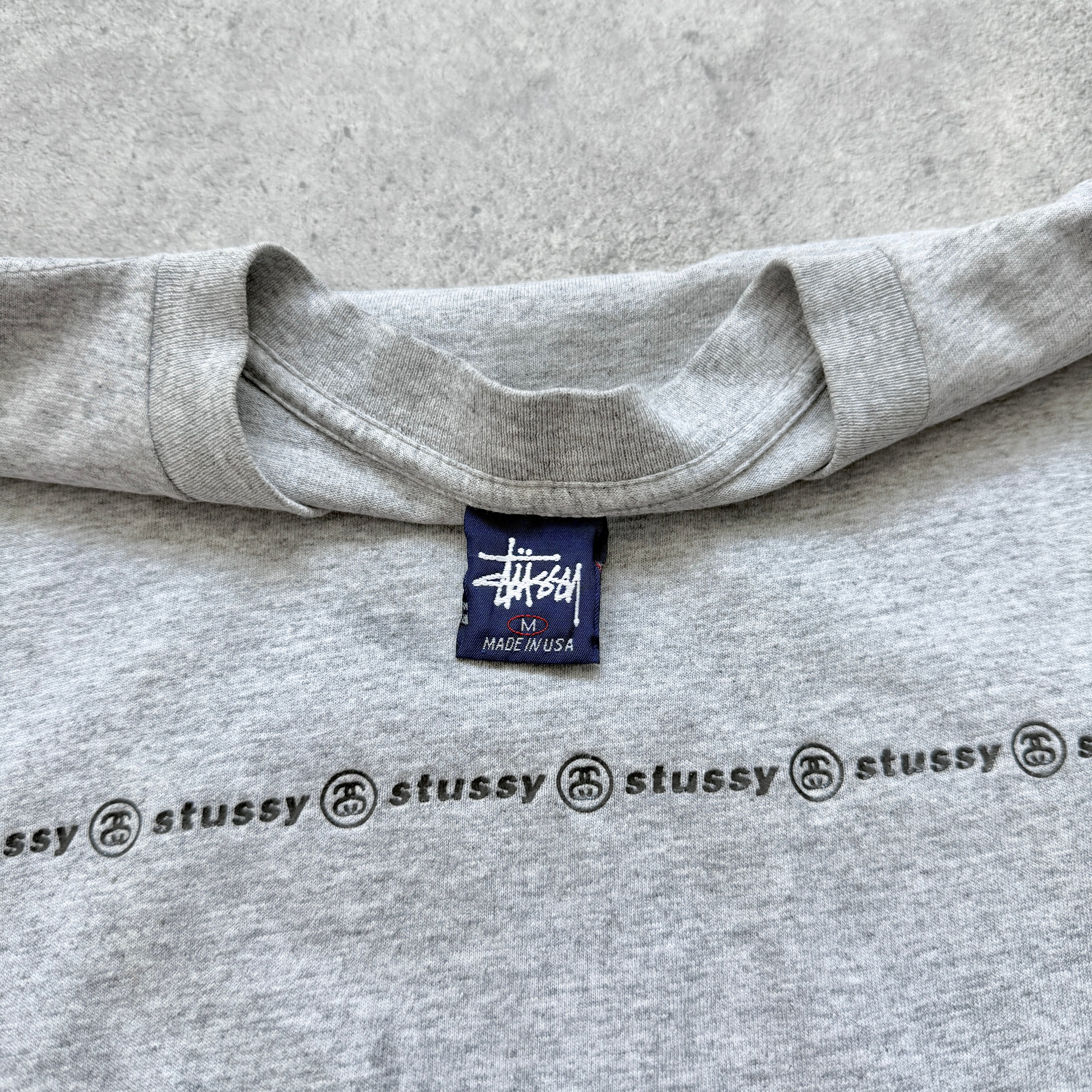 Stussy 1990s single stitch heavyweight multi logo spellout t-shirt (M)