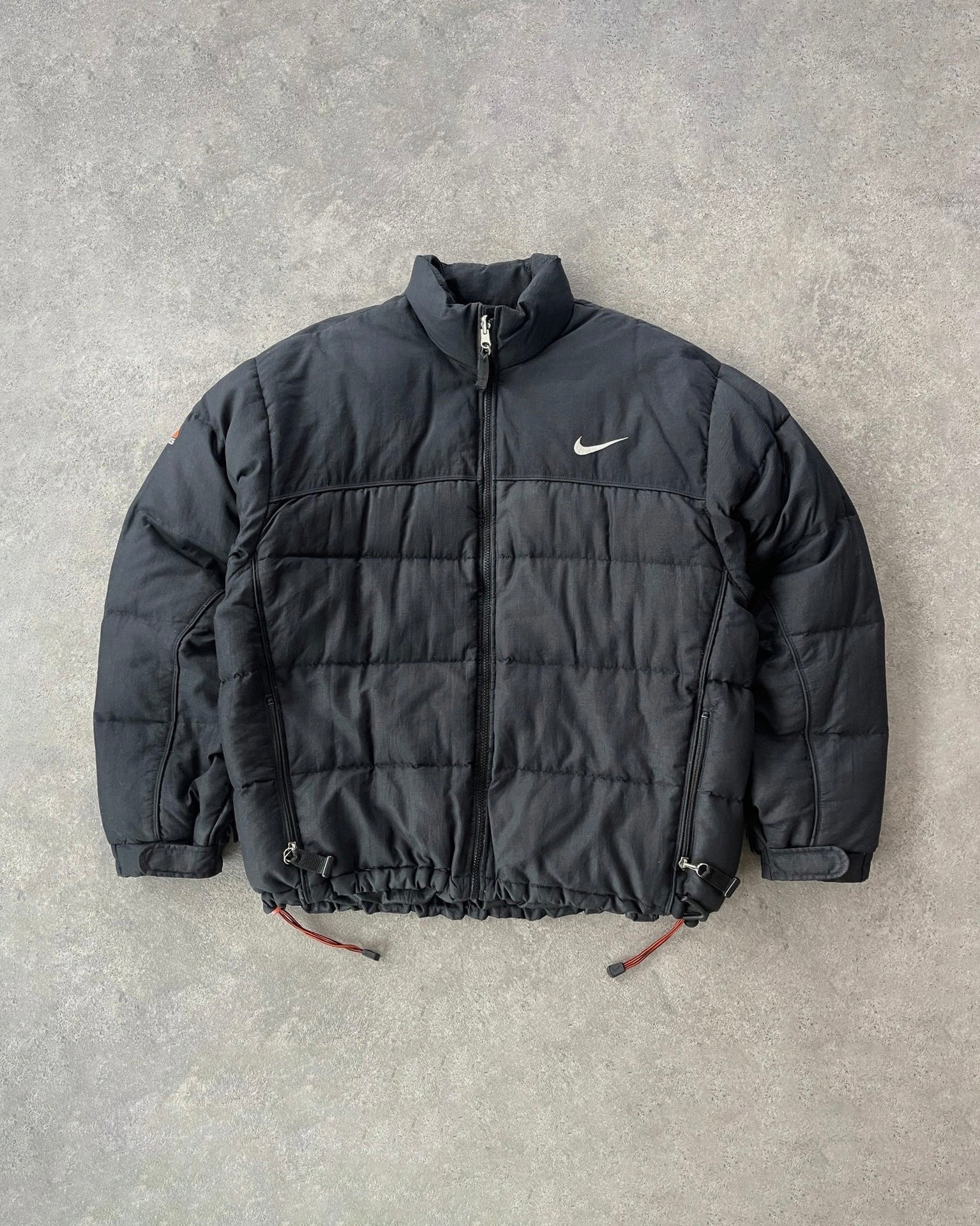 nike acg 1998 technical down fill puffer jacket in black, front view