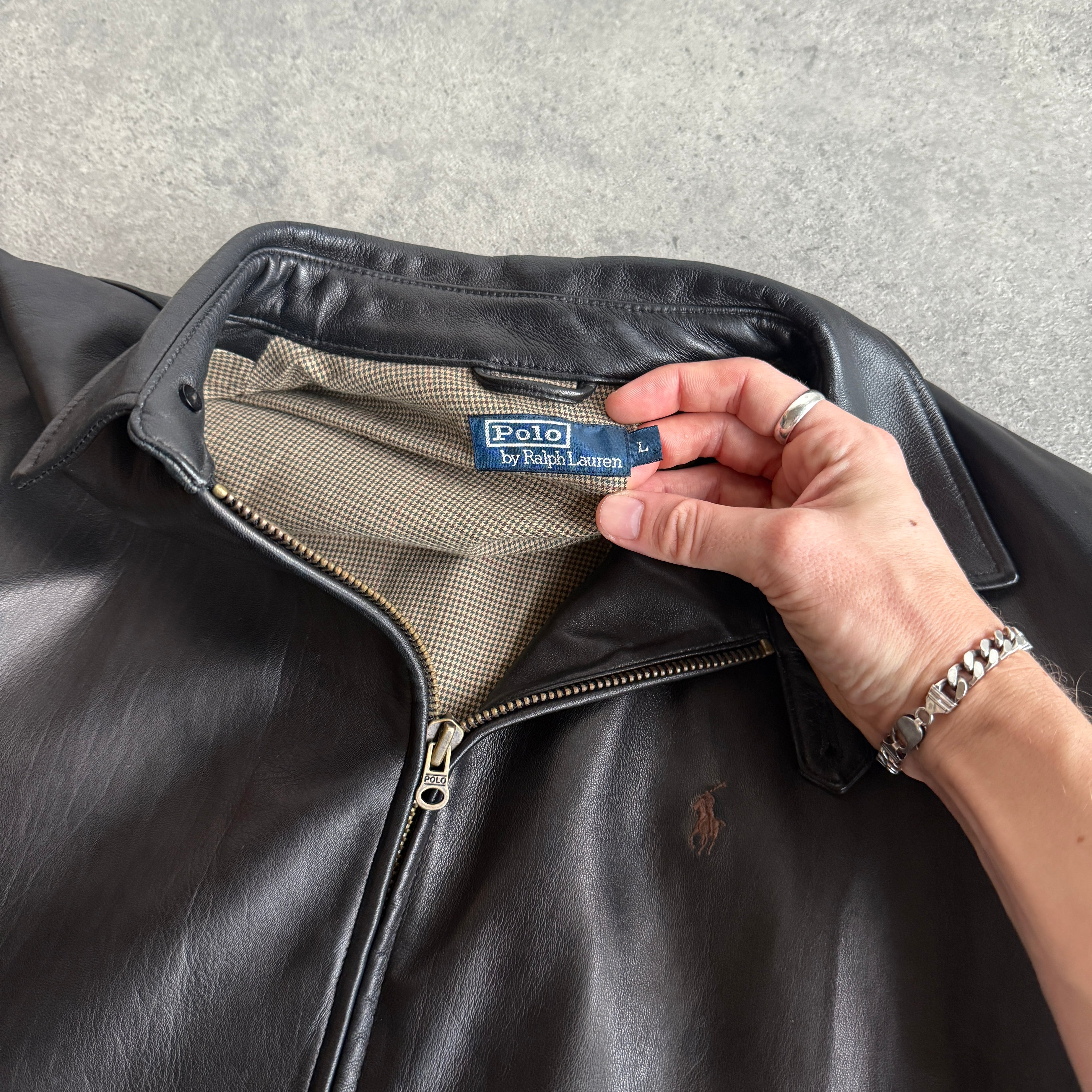 Ralph Lauren RARE 1990s heavyweight leather harrington jacket (L)