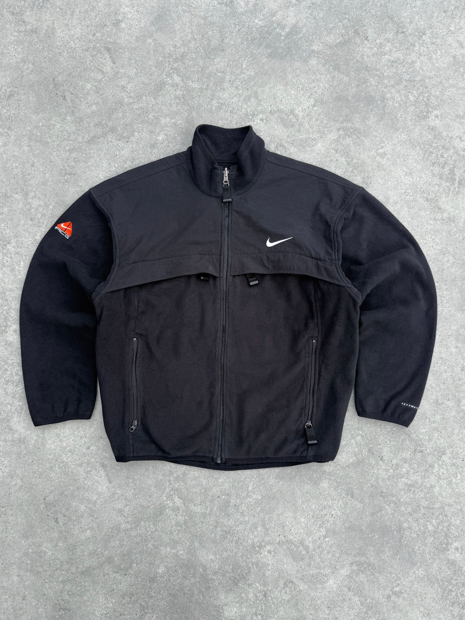 nike acg 1998 polartec fleece jacket in black orange, front view