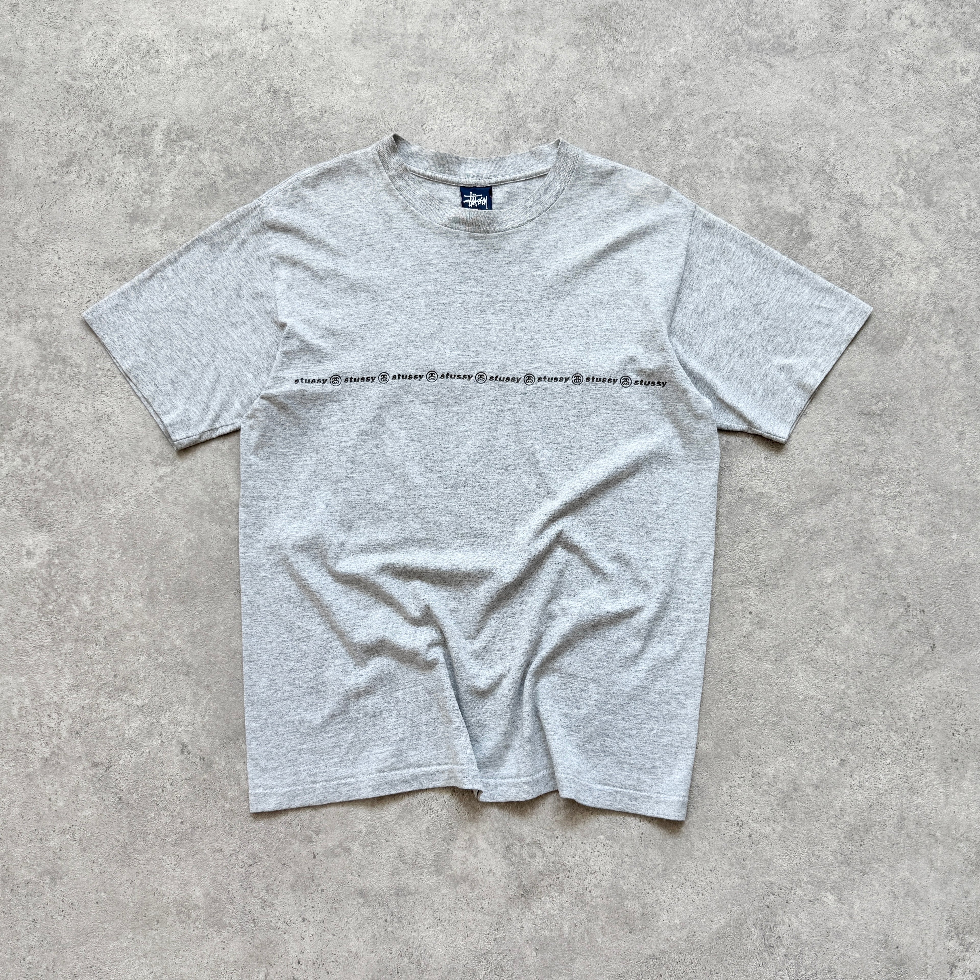 Stussy 1990s single stitch heavyweight multi logo spellout t-shirt (M)