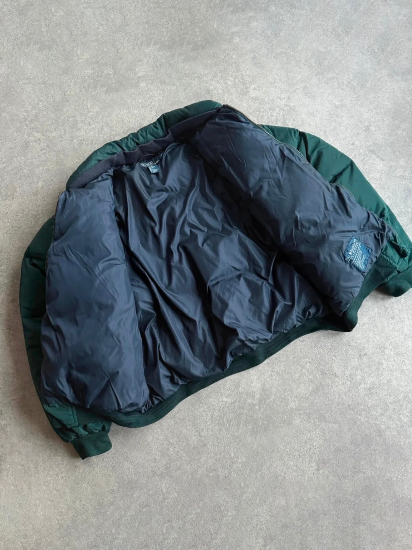ralph lauren 1990s down fill bomber puffer jacket, zip pocket detail