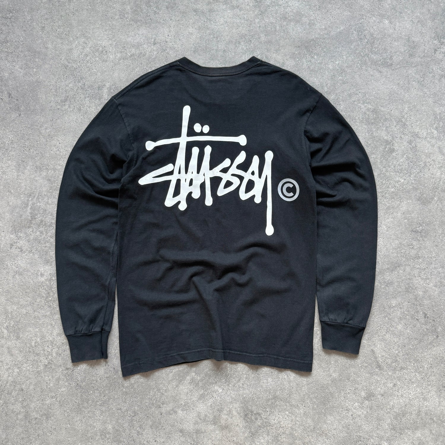 Stussy 2000s heavyweight long sleeve script logo t-shirt (M)