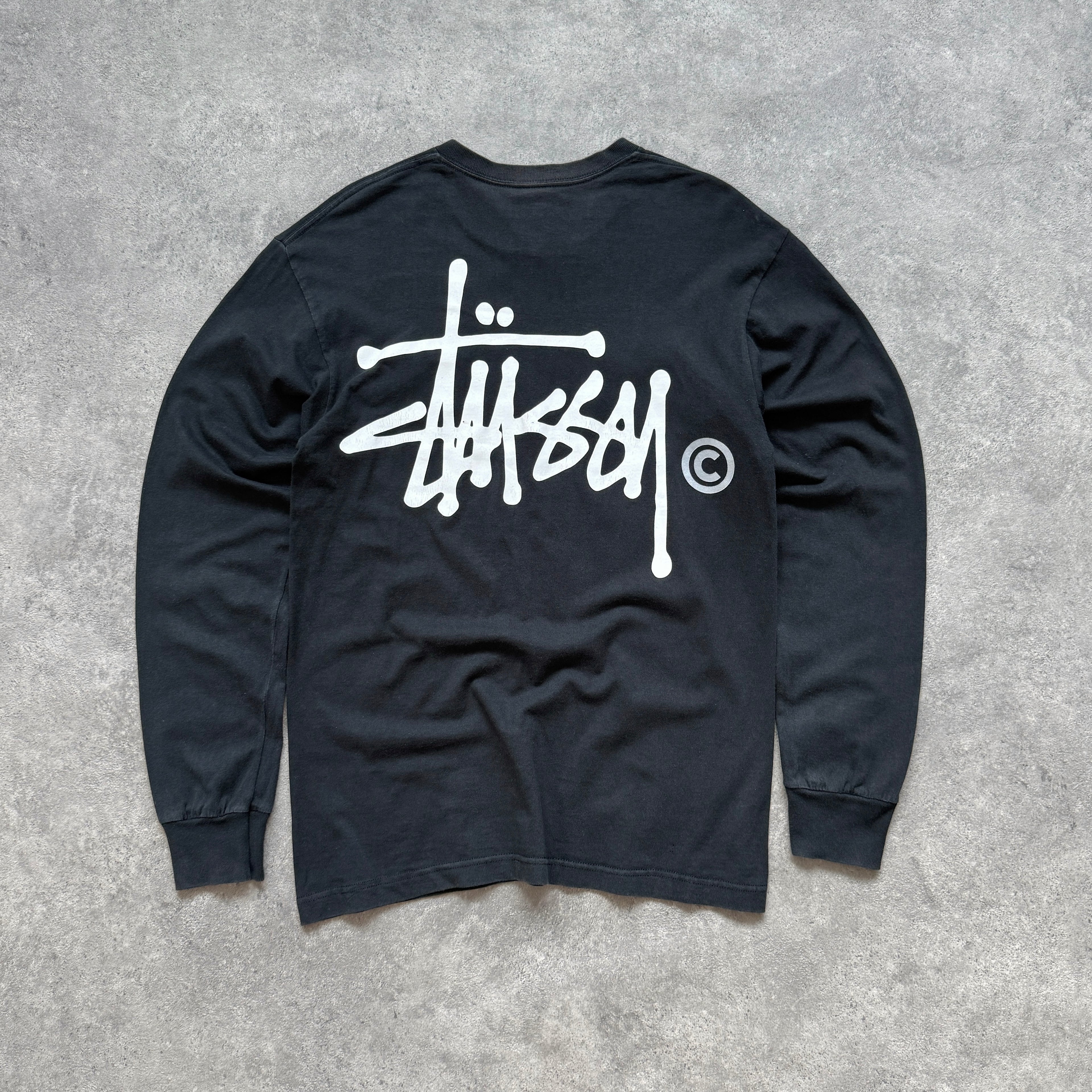 Stussy 2000s heavyweight long sleeve script logo t-shirt (M)