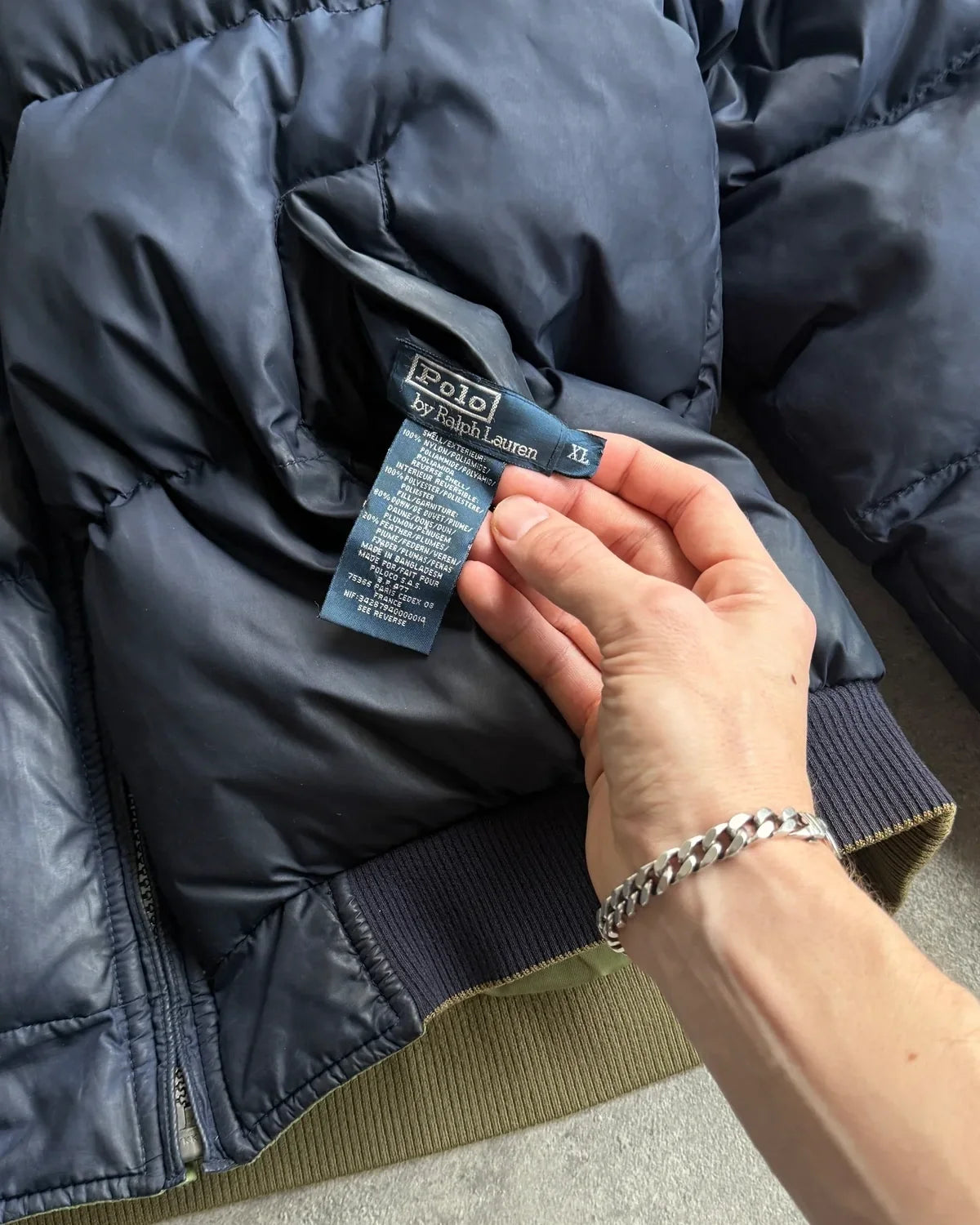 ralph lauren 1990s reversible down puffer jacket, navy side back view