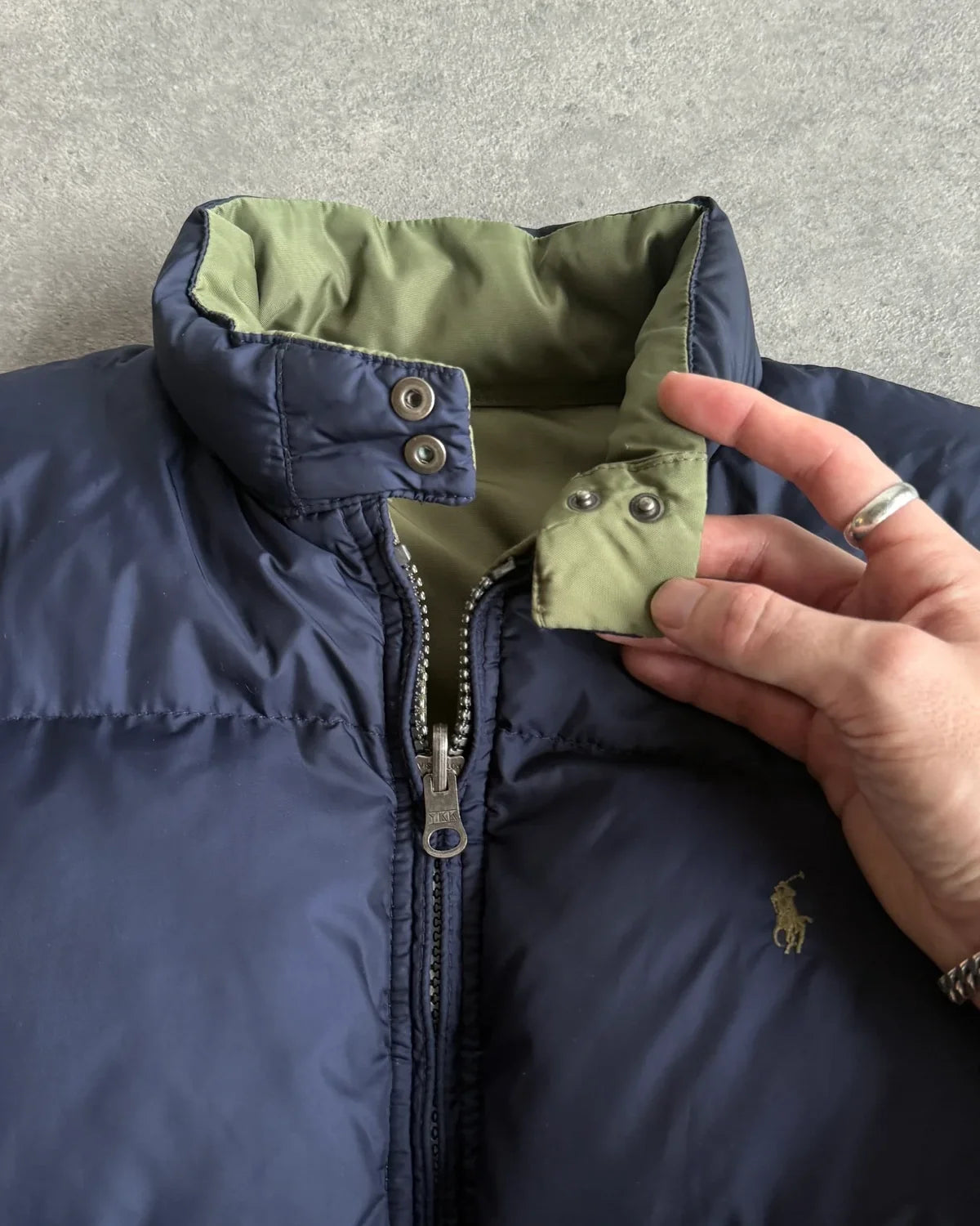 ralph lauren 1990s reversible down puffer jacket, quilted baffle detail