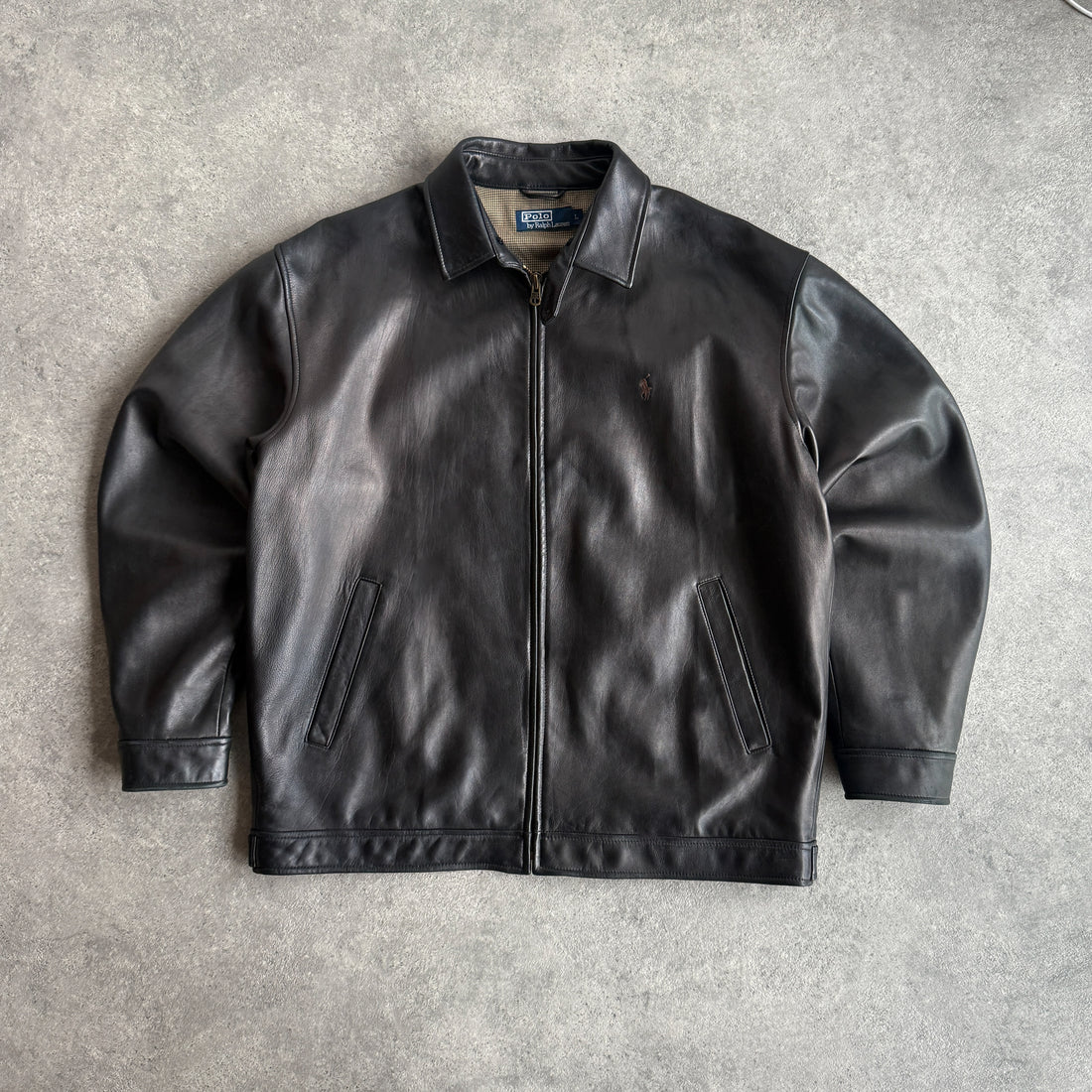 Ralph Lauren RARE 1990s heavyweight leather harrington jacket (L)