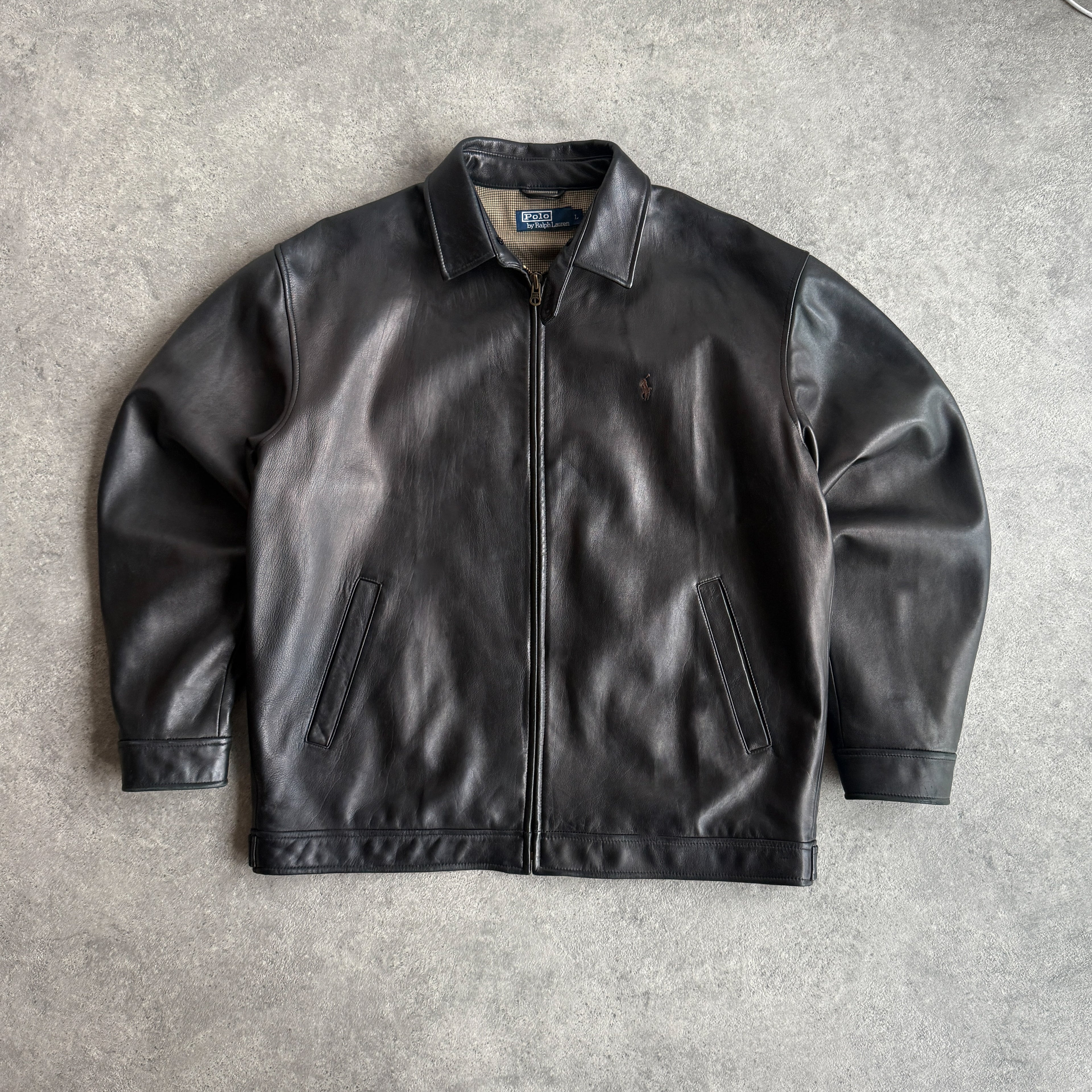 Ralph Lauren RARE 1990s heavyweight leather harrington jacket (L)