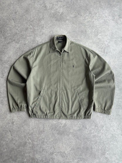 yves saint laurent 2000s embroidered harrington jacket in olive, front view
