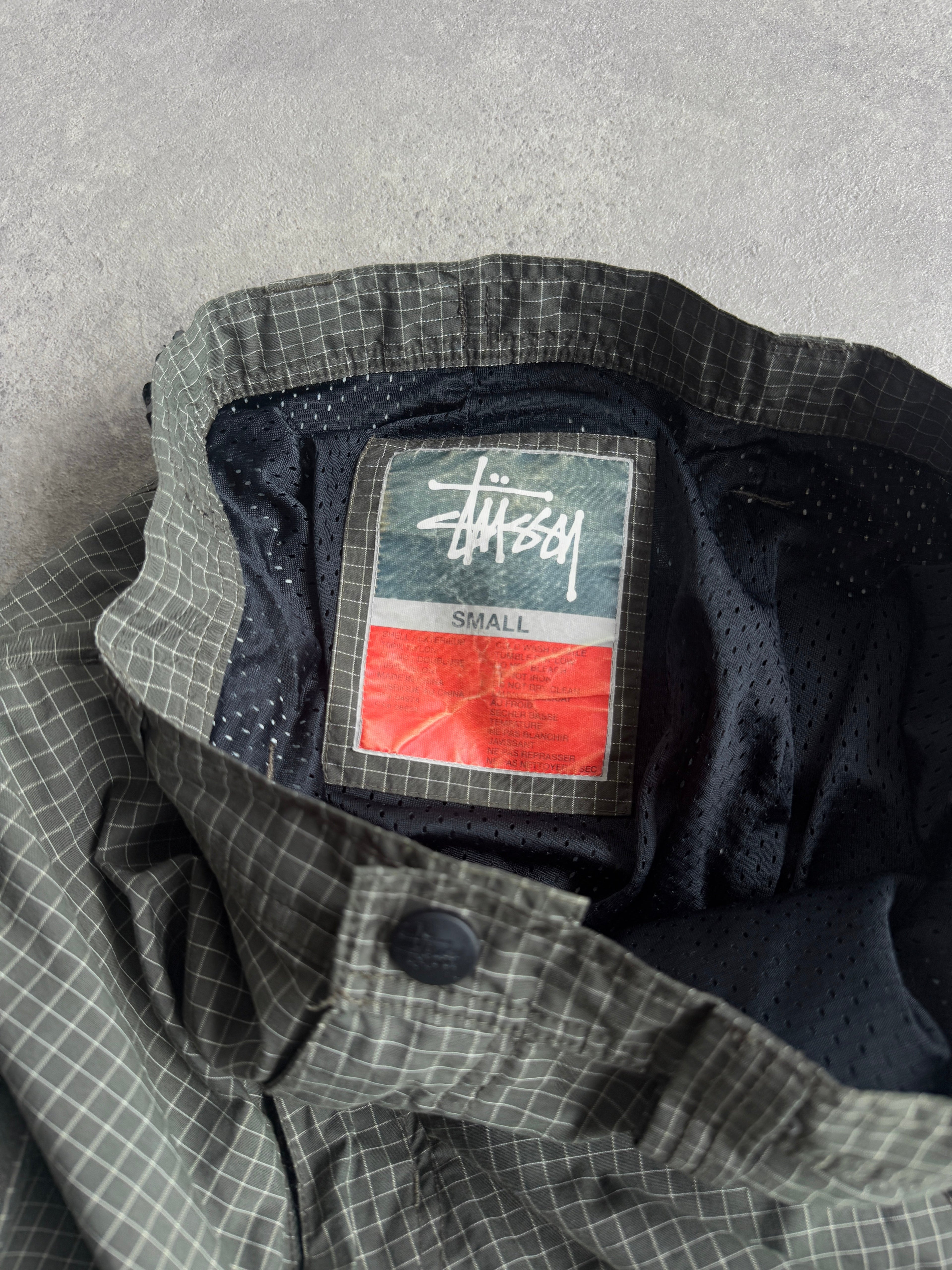 stussy 1990s technical parachute pants, cargo pocket detail