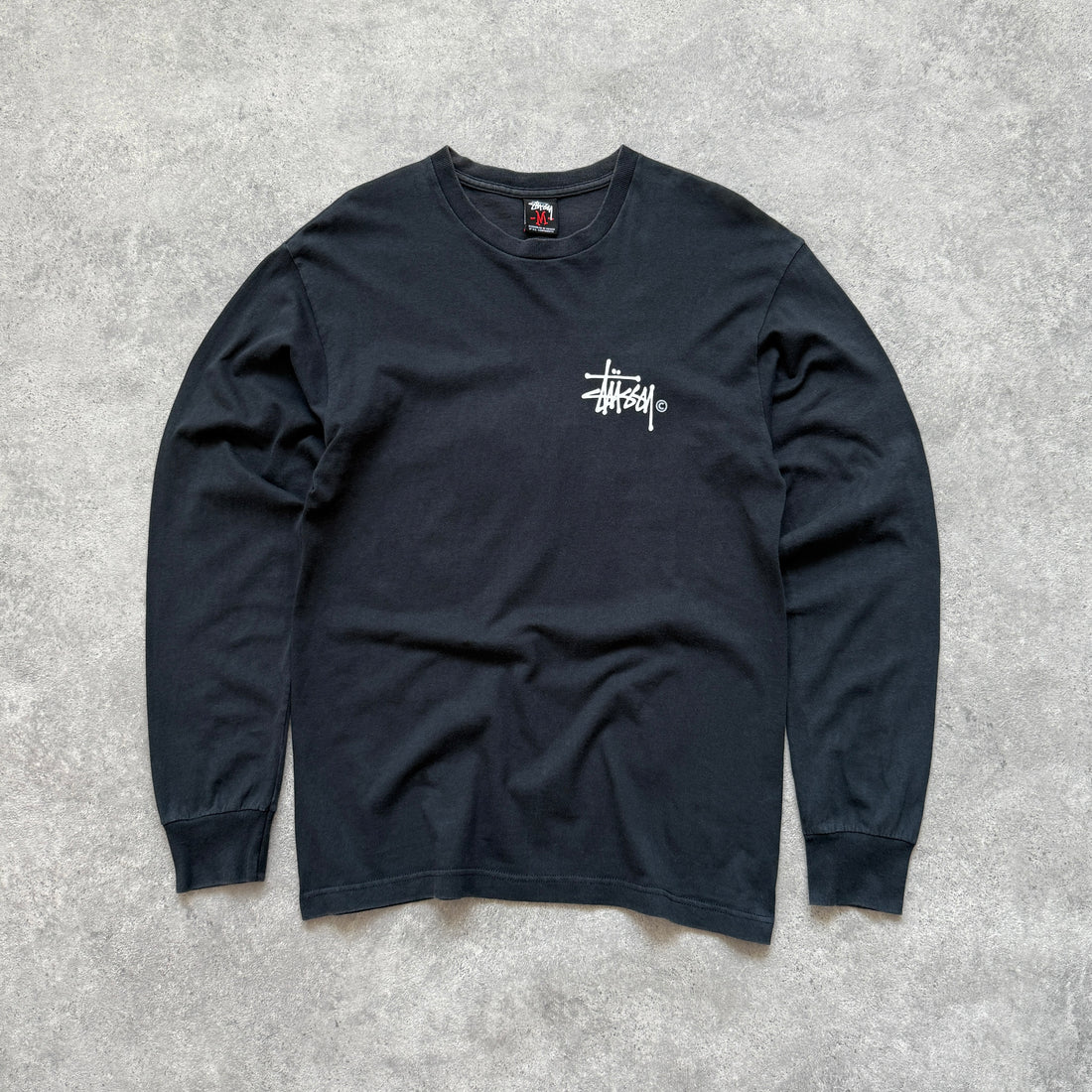 Stussy 2000s heavyweight long sleeve script logo t-shirt (M)