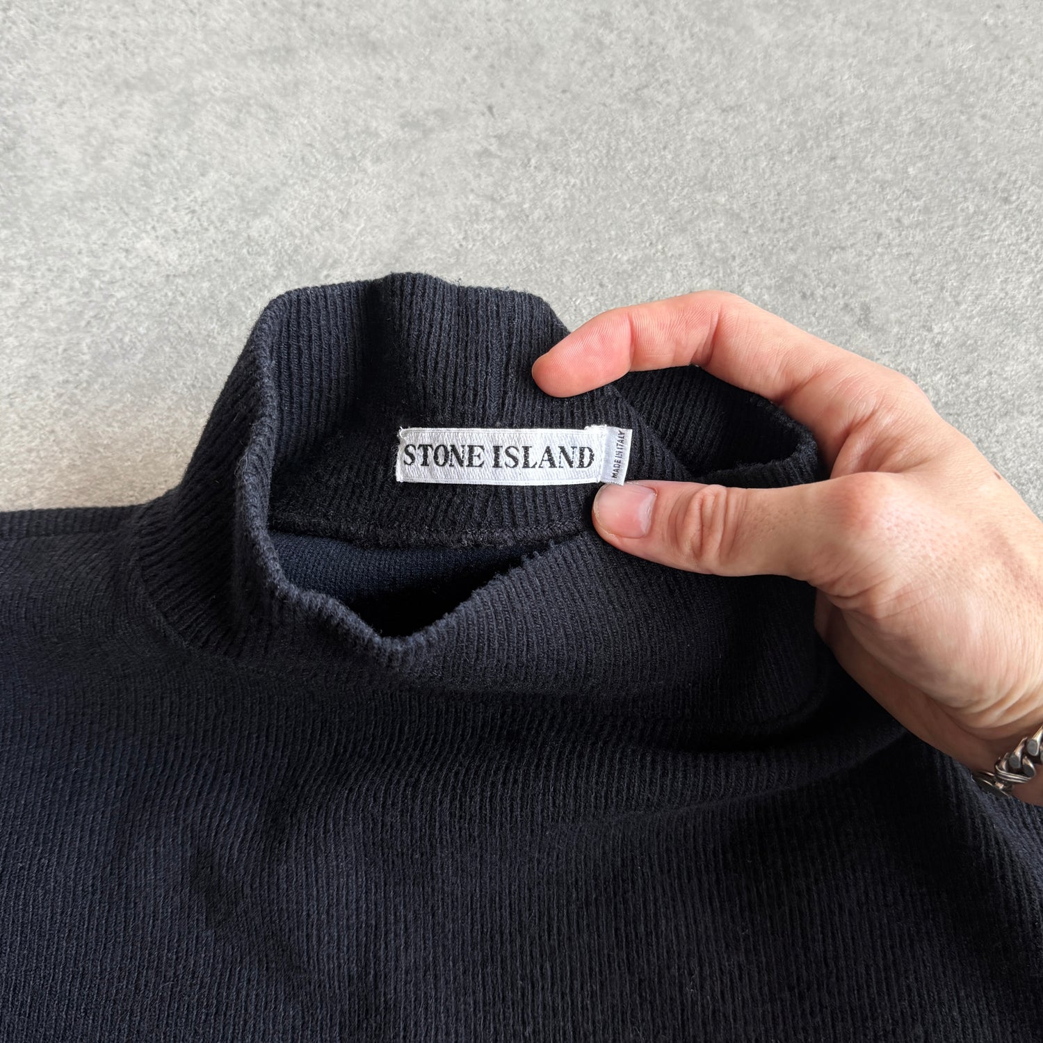 Stone Island RARE A/W 1997 heavyweight mock neck knitted jumper (L)