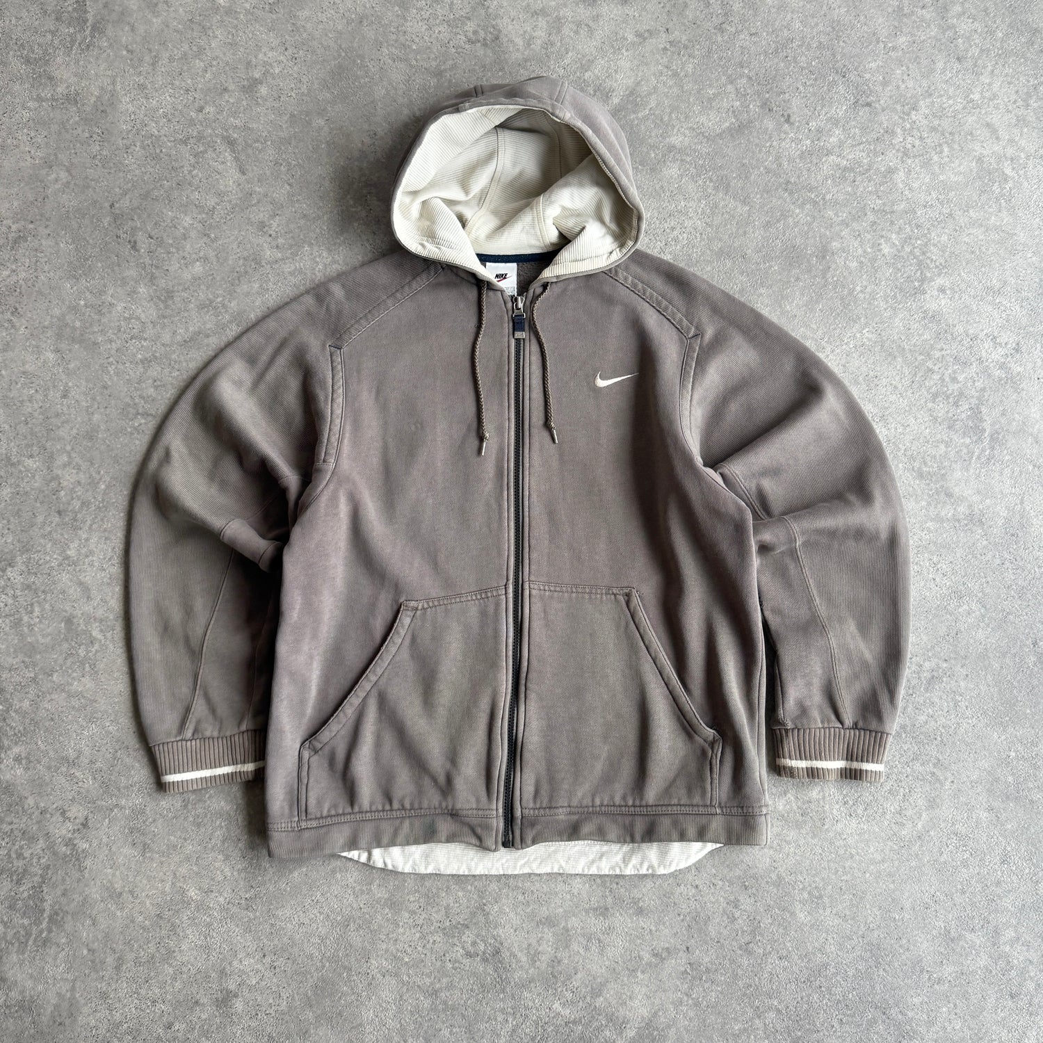 Nike 1990s heavyweight zipe up embroidered spellout hoodie (S)