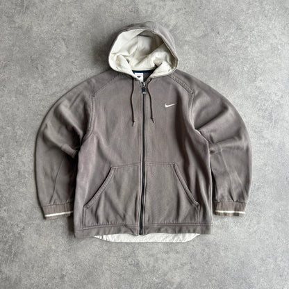 Nike 1990s heavyweight zipe up embroidered spellout hoodie (S)
