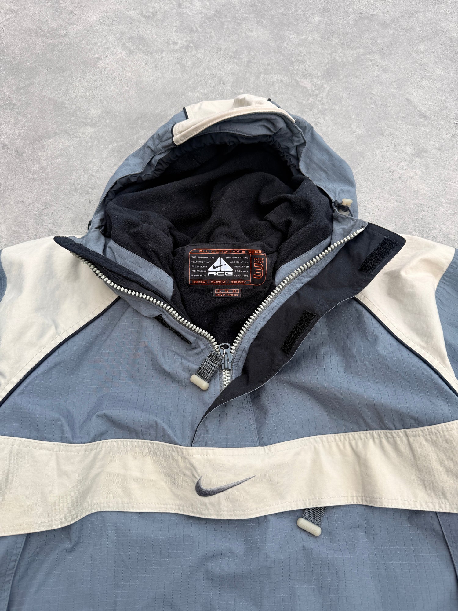 nike acg 1998 storm fit technical pullover jacket in blue grey bone, back view