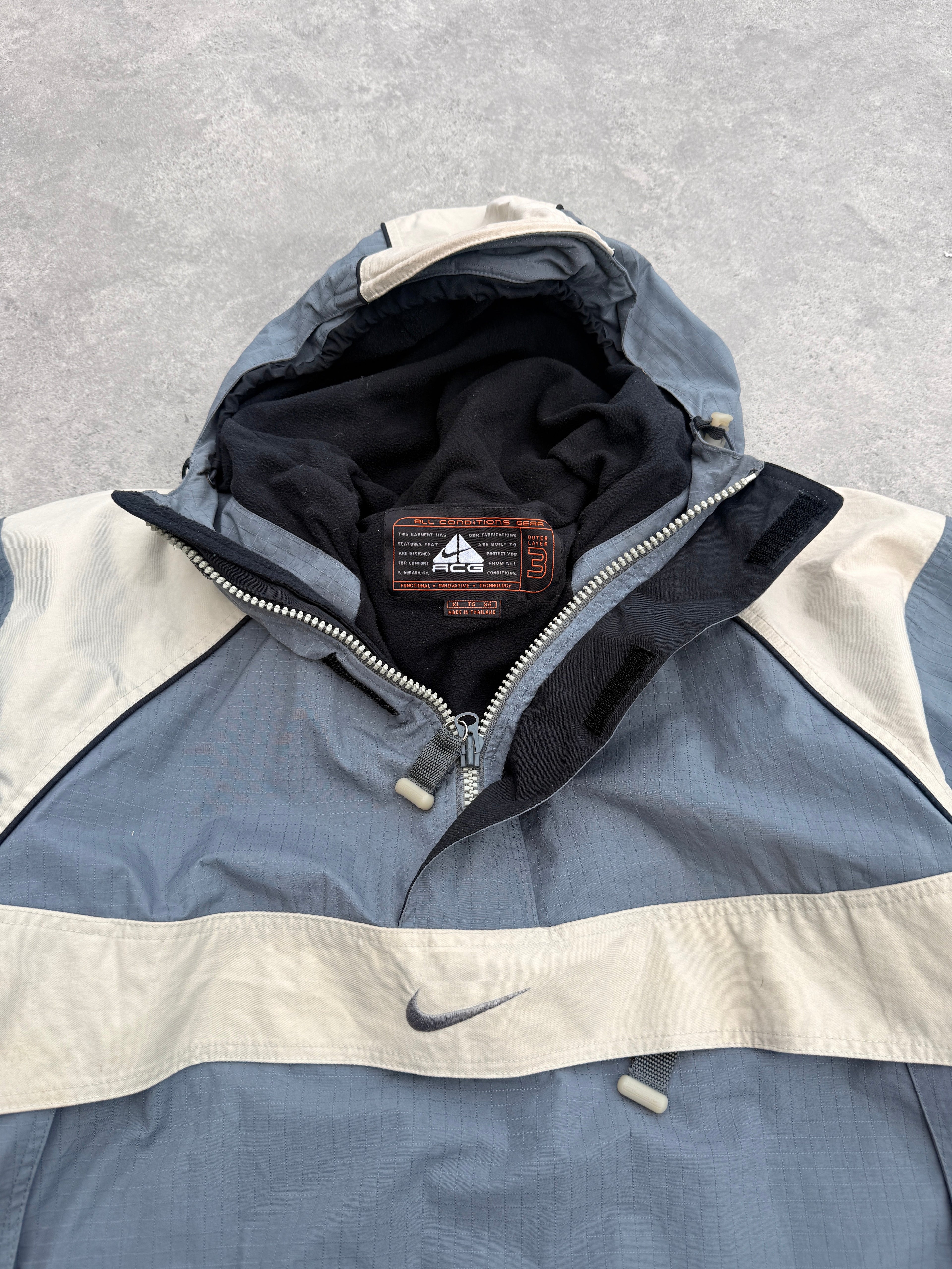 nike acg 1998 storm fit technical pullover jacket in blue grey bone, back view
