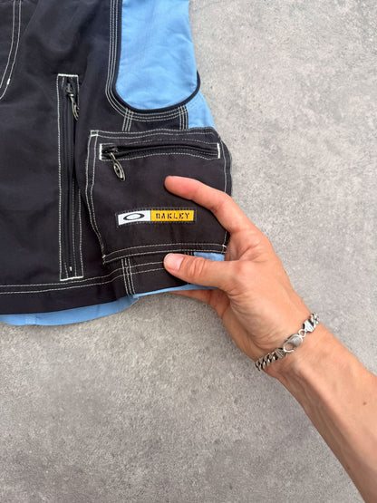 oakley software 2000s technical cargo shorts in black and sky blue, back view