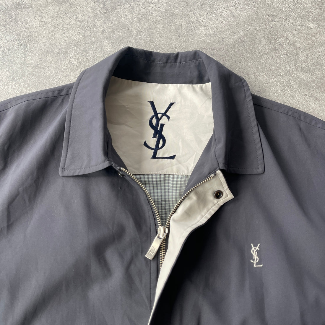 YSL 2000s lightweight embroidered logo harrington jacket (M)