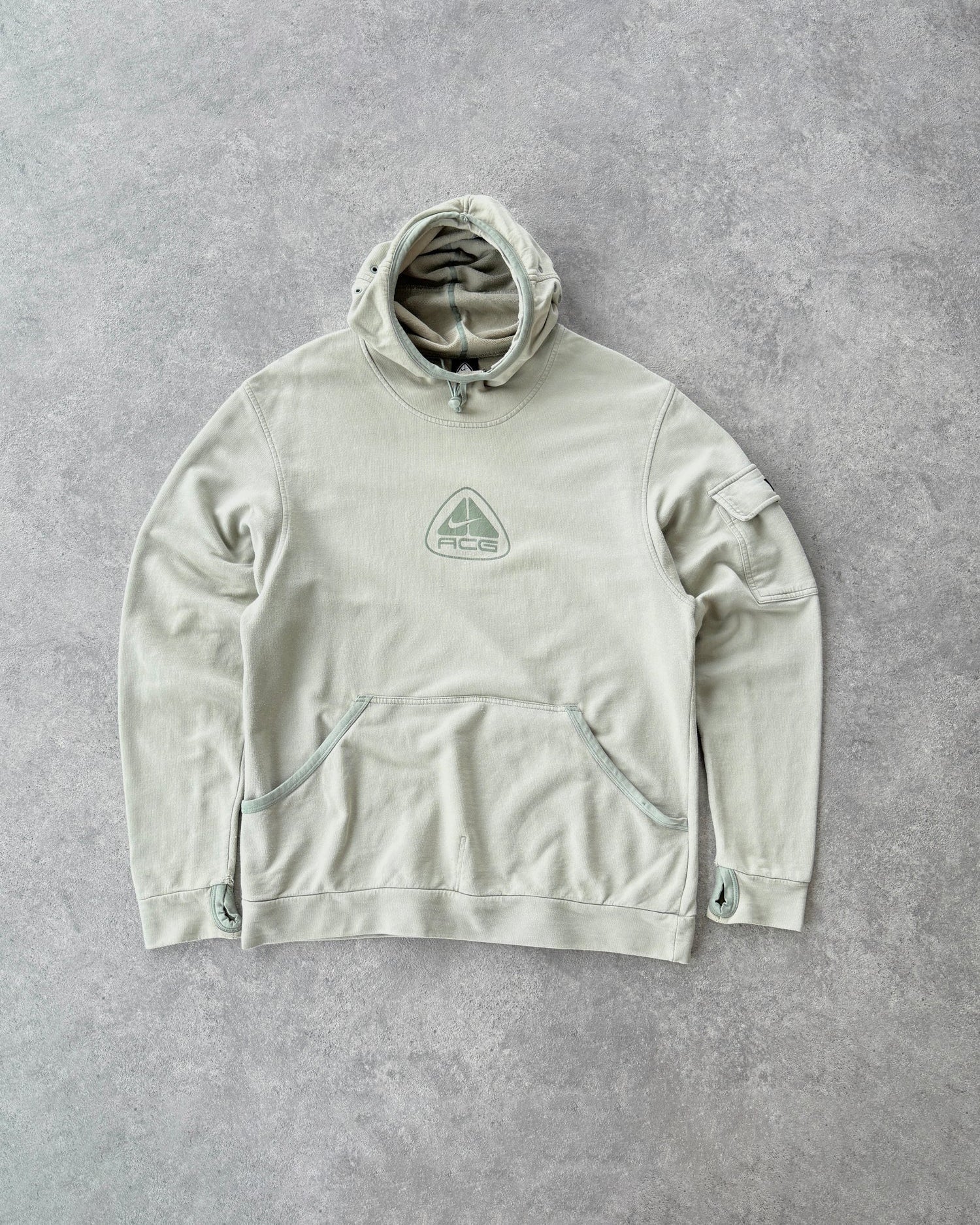nike acg 2000s technical balaclava hoodie in sage, front view