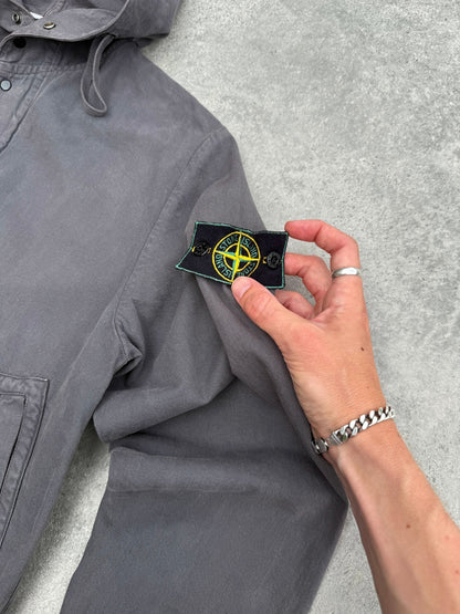 stone island s/s 1999 garment dyed hooded jacket in charcoal grey, back view