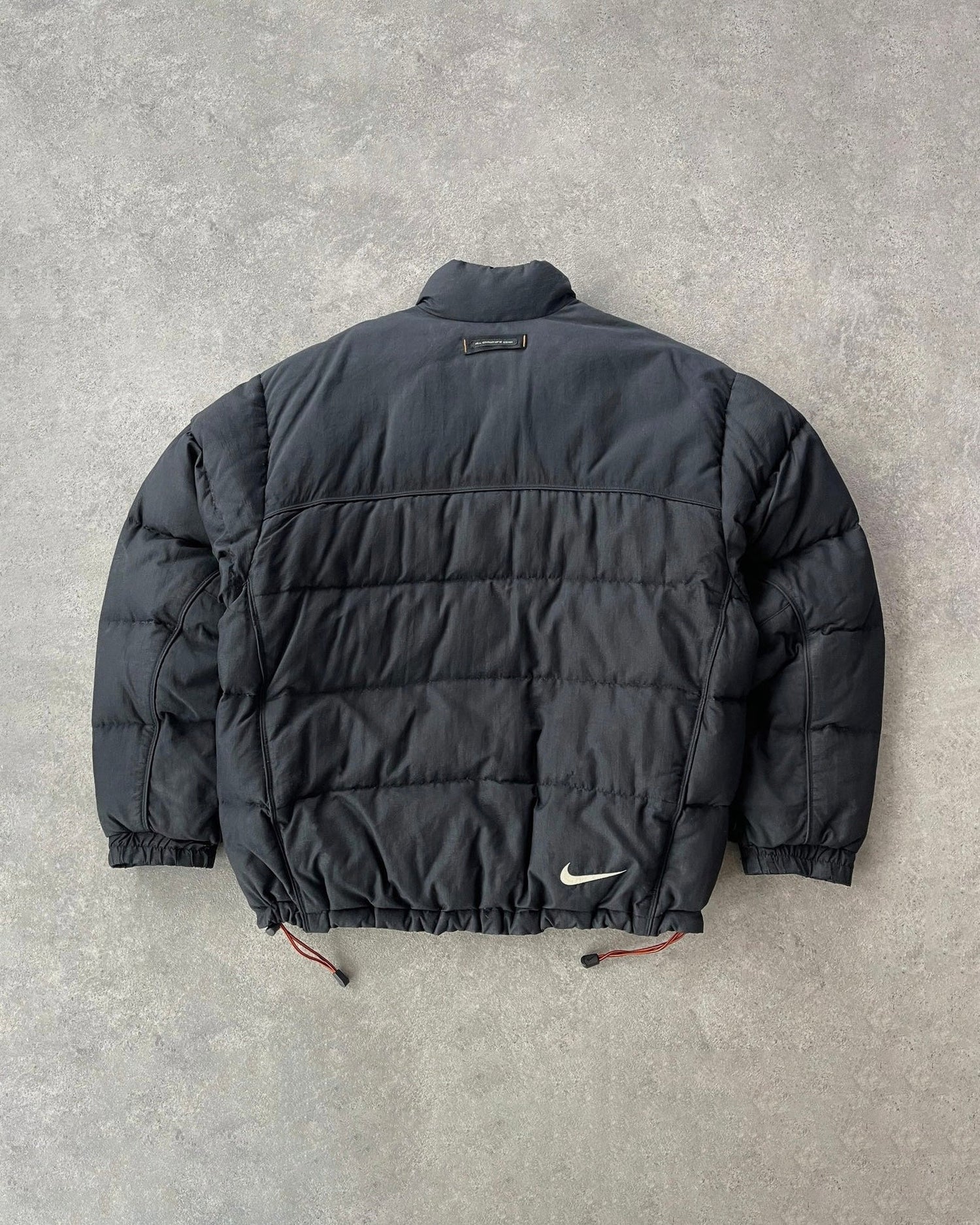 nike acg 1998 technical down fill puffer jacket in black, back view