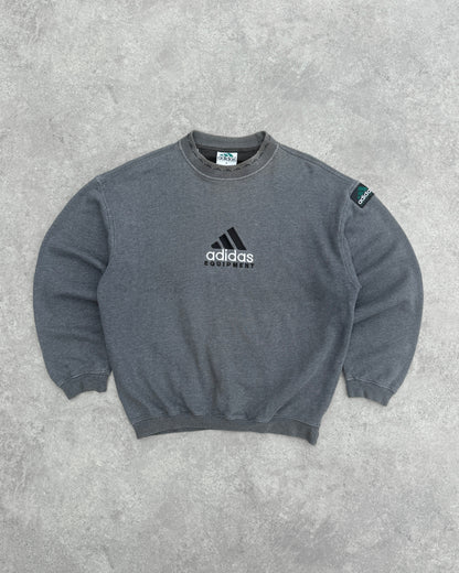 adidas equipment 1990s heavyweight embroidered sweatshirt in washed grey, front view