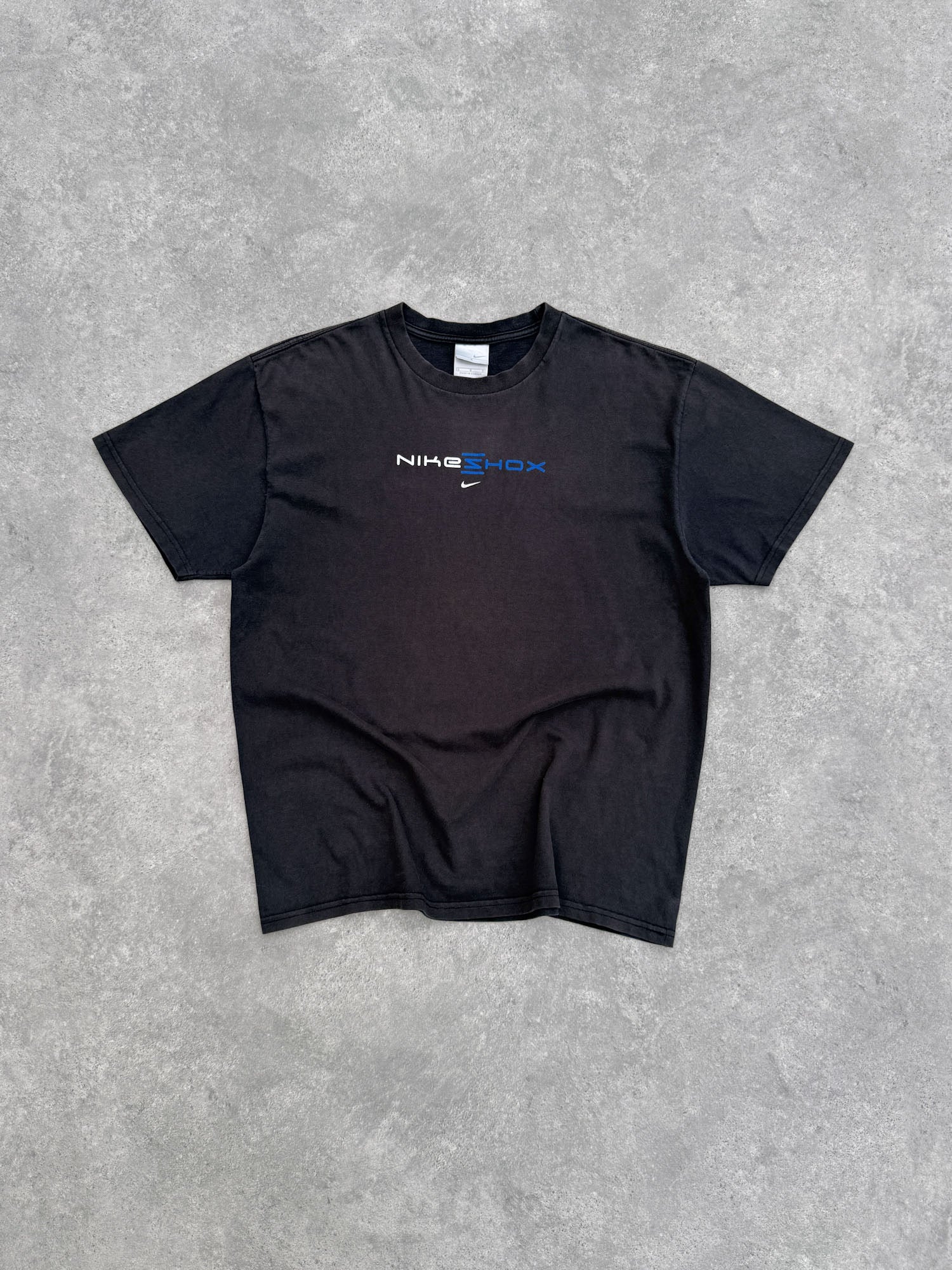 nike shox 2000s heavyweight graphic t-shirt in black, front view
