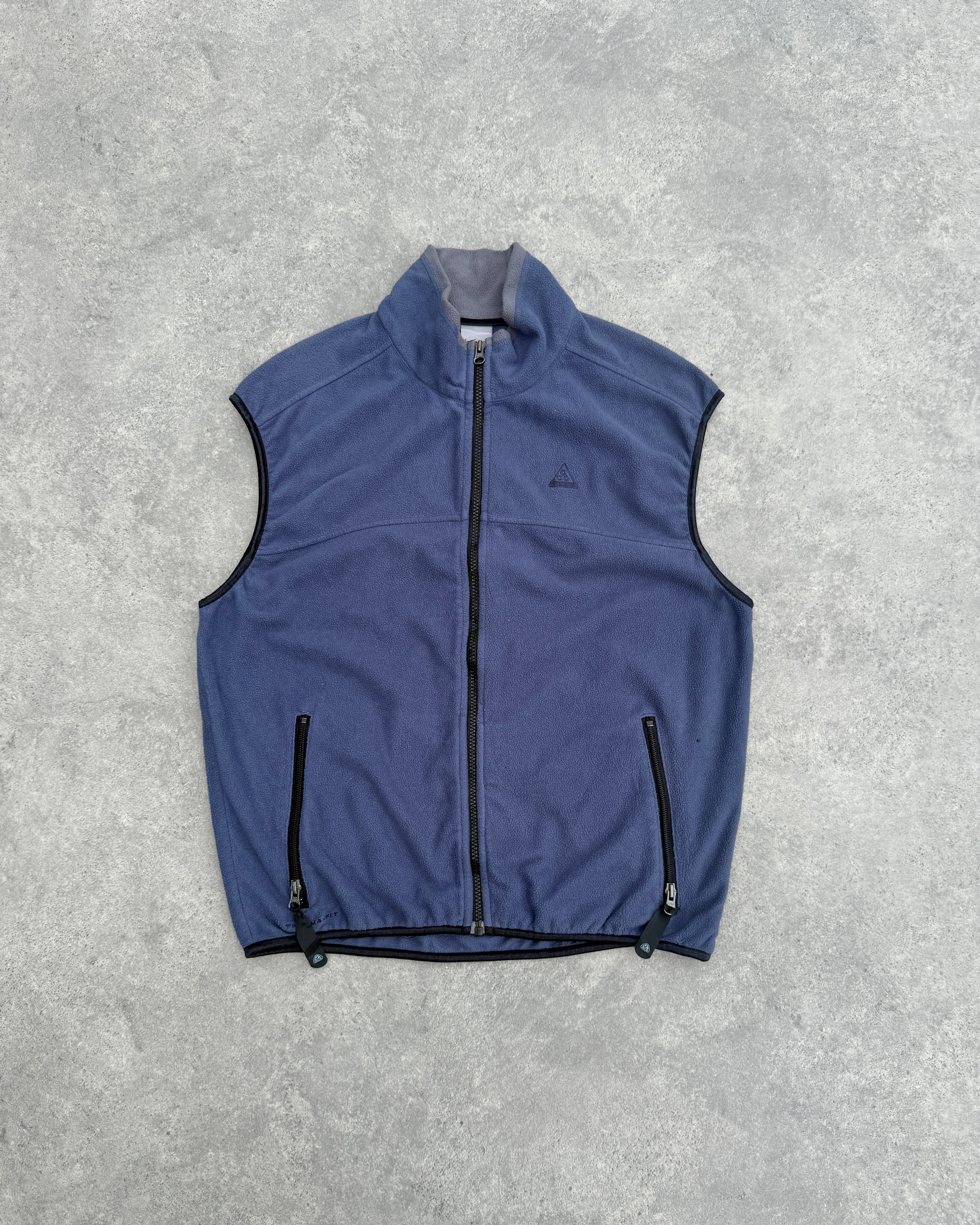 nike acg 2000s technical fleece vest jacket in blue, front view
