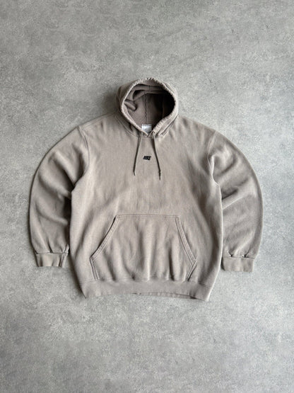 nike 2003 heavyweight embroidered spellout hoodie in beige, front view