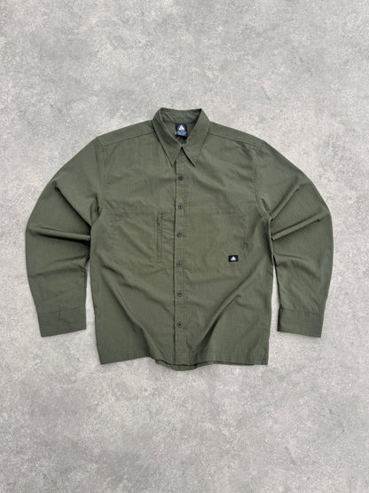 nike acg 2000s deadstock technical dri-fit ripstop shirt in olive green, front view