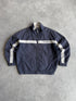 yves saint laurent 2001 lightweight spellout shell jacket in navy and cream, front view