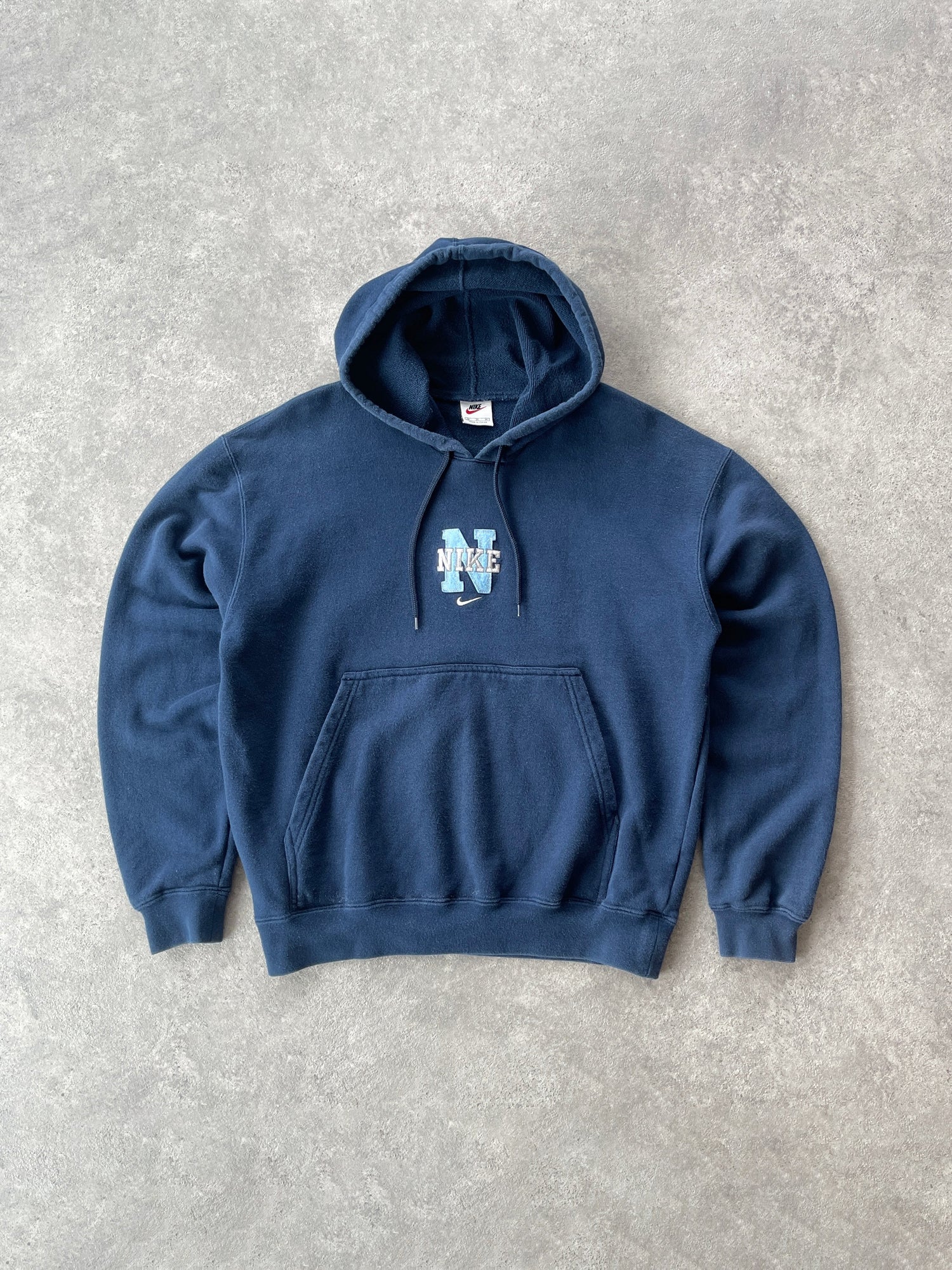 nike 1990s heavyweight embroidered spellout logo hoodie (l)