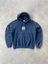 nike 1990s heavyweight embroidered spellout hoodie in navy, front view