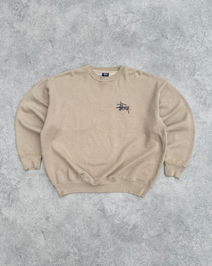 stussy 1990s heavyweight graphic sweatshirt in beige, front view