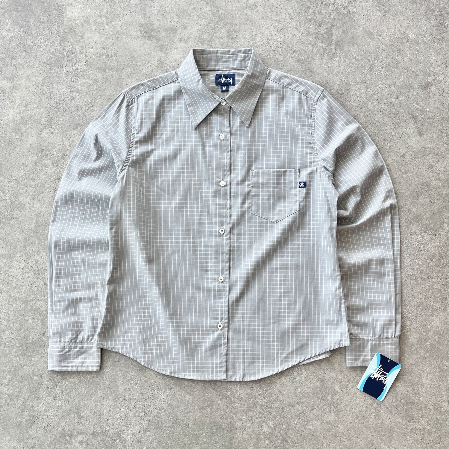 Stussy 2000s deadstock lightweight button up check shirt (M)