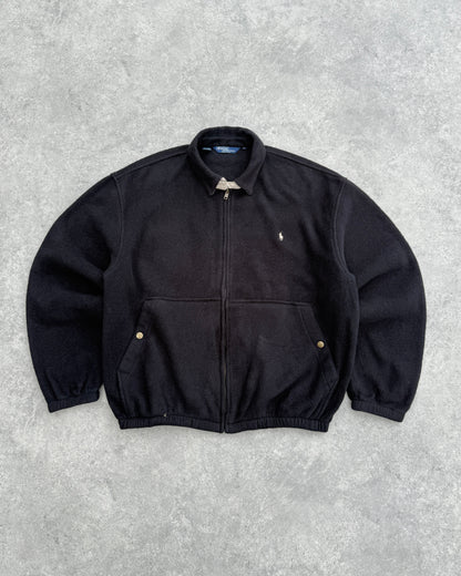 ralph lauren 1990s polartec fleece harrington jacket in black, front view