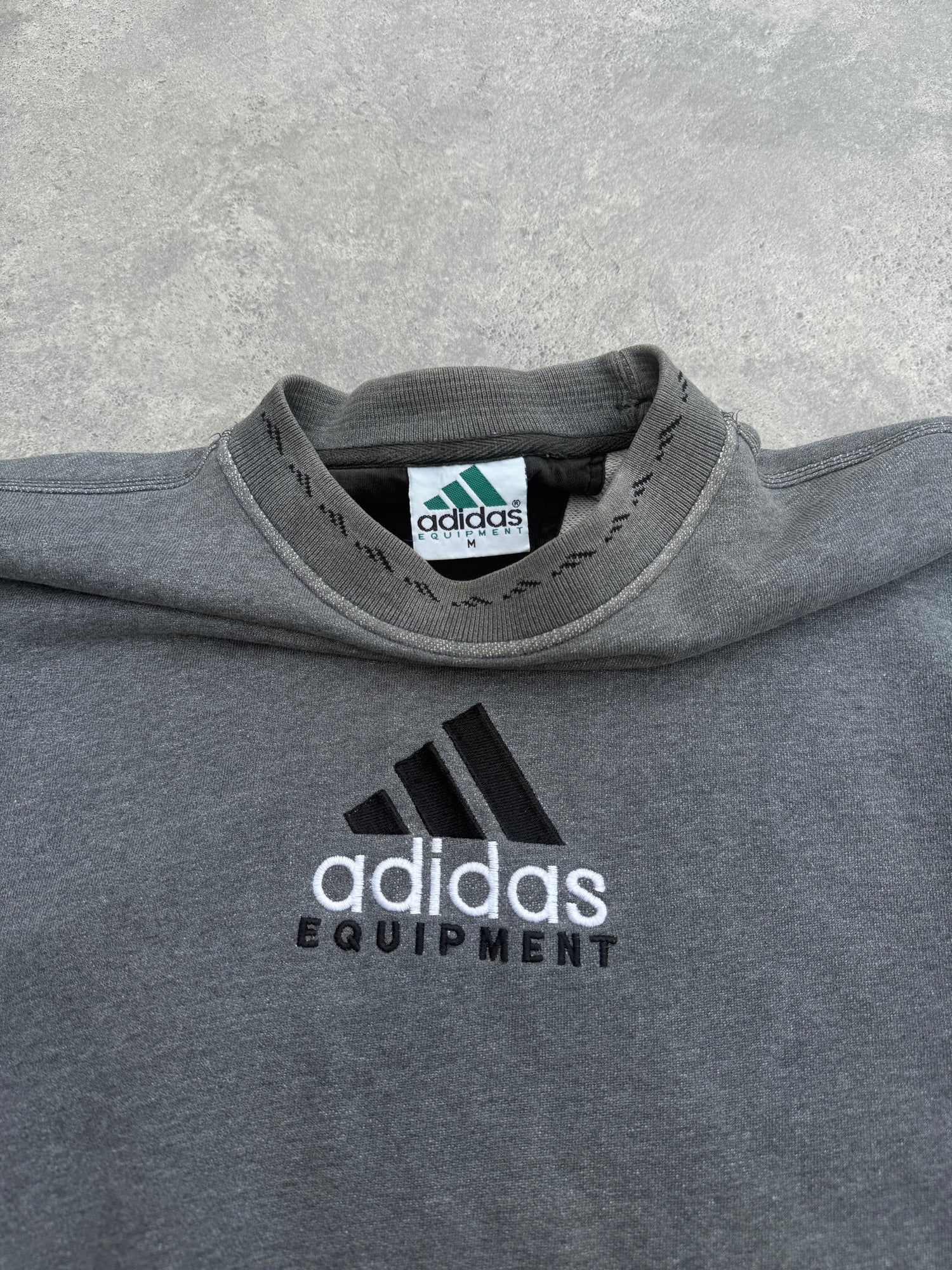 adidas equipment 1990s heavyweight embroidered sweatshirt in washed grey, back view