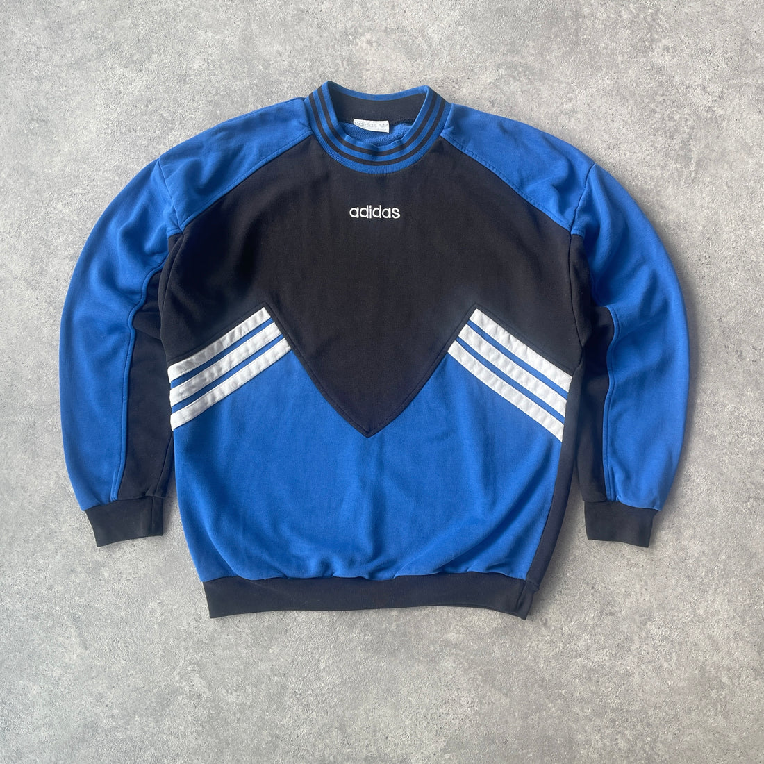 Adidas 1990s colour block embroidered heavyweight sweatshirt (L)