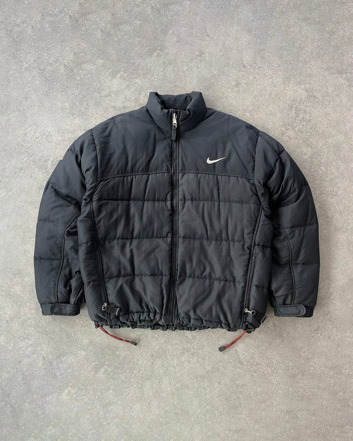 nike acg 1998 technical down fill puffer jacket in black, front view