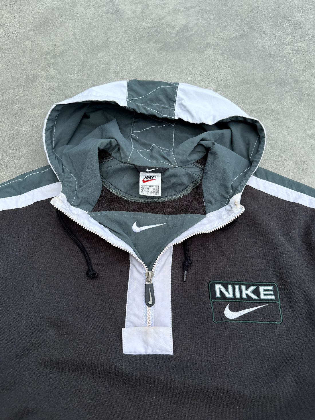 nike 1990s heavyweight embroidered spellout logo hoodie (l)