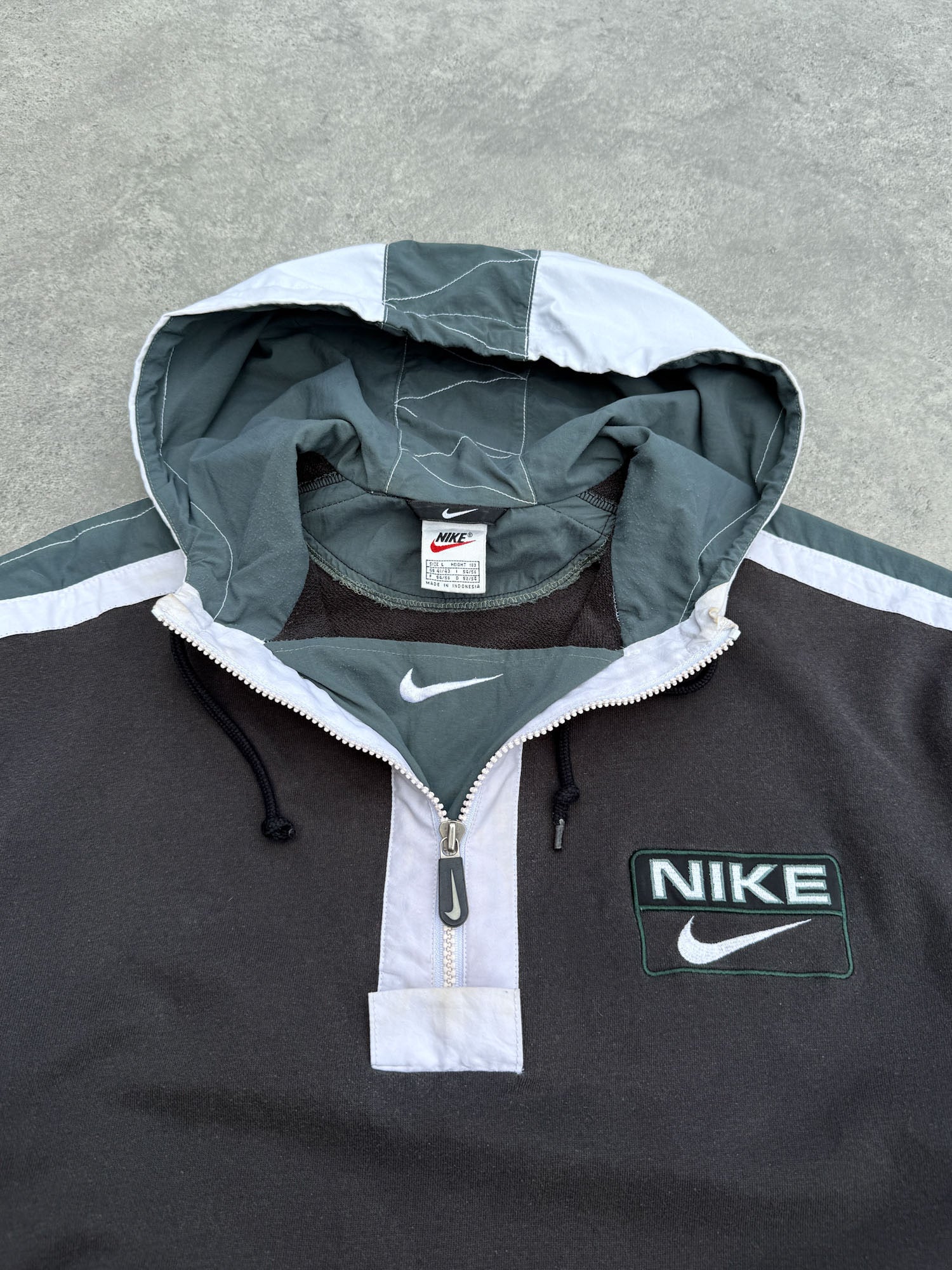 nike 1990s heavyweight embroidered spellout quarter zip hoodie, back view