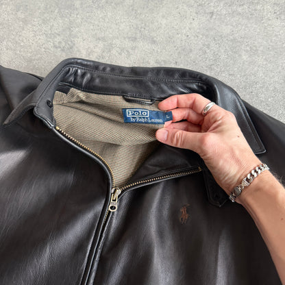Ralph Lauren RARE 1990s heavyweight leather harrington jacket (L)