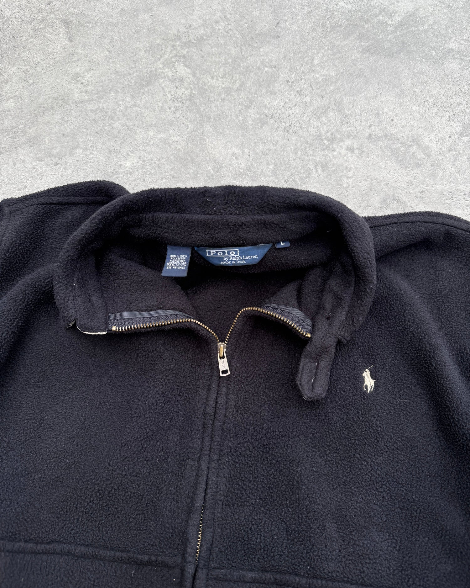 ralph lauren 1990s polartec fleece harrington jacket in black, back view