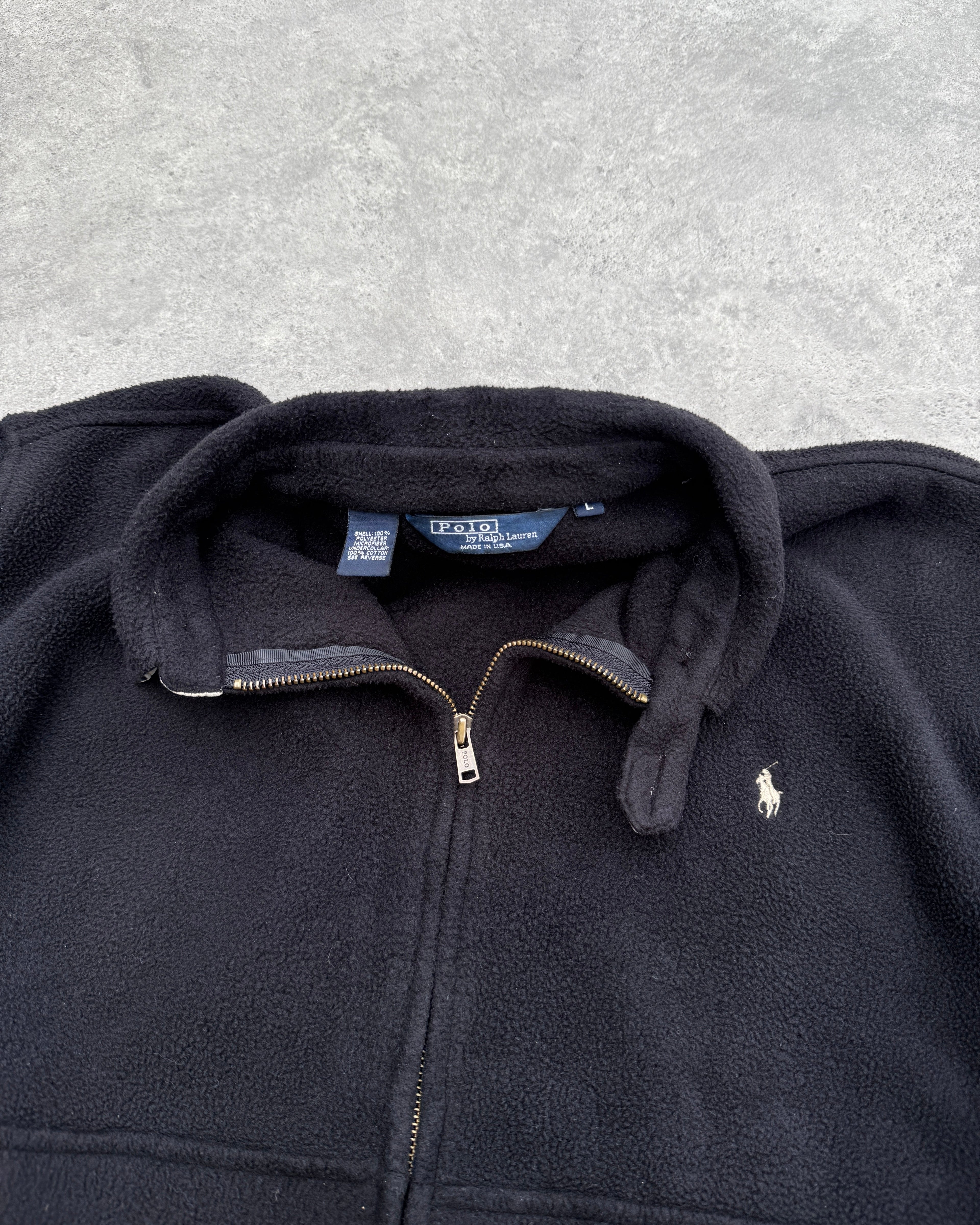 ralph lauren 1990s polartec fleece harrington jacket in black, back view