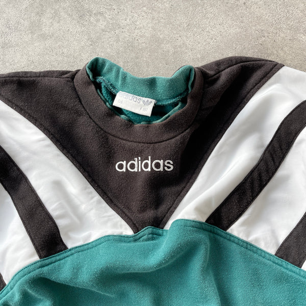 Adidas 1990s colour block embroidered graphic sweatshirt (L)